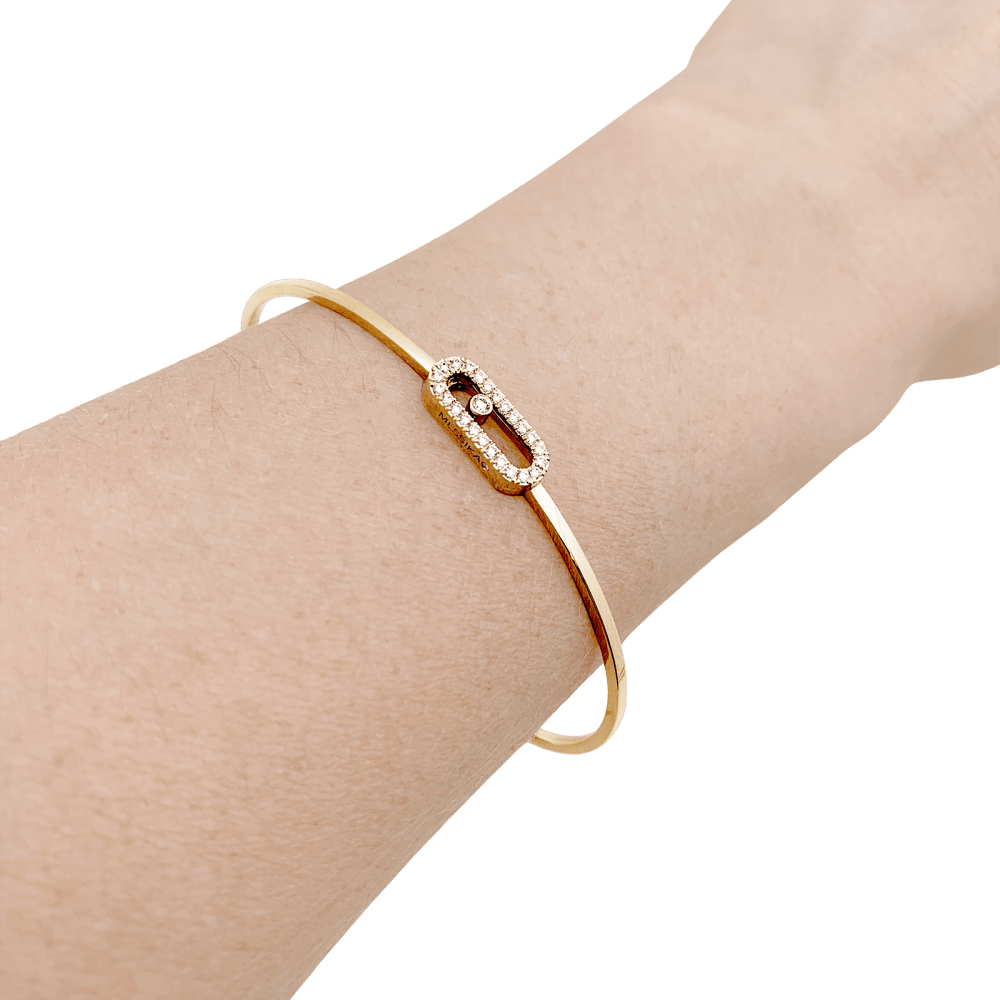 Bracelet Messika, "Jonc Flex Pavé Move Uno", or rose et diamants. 5