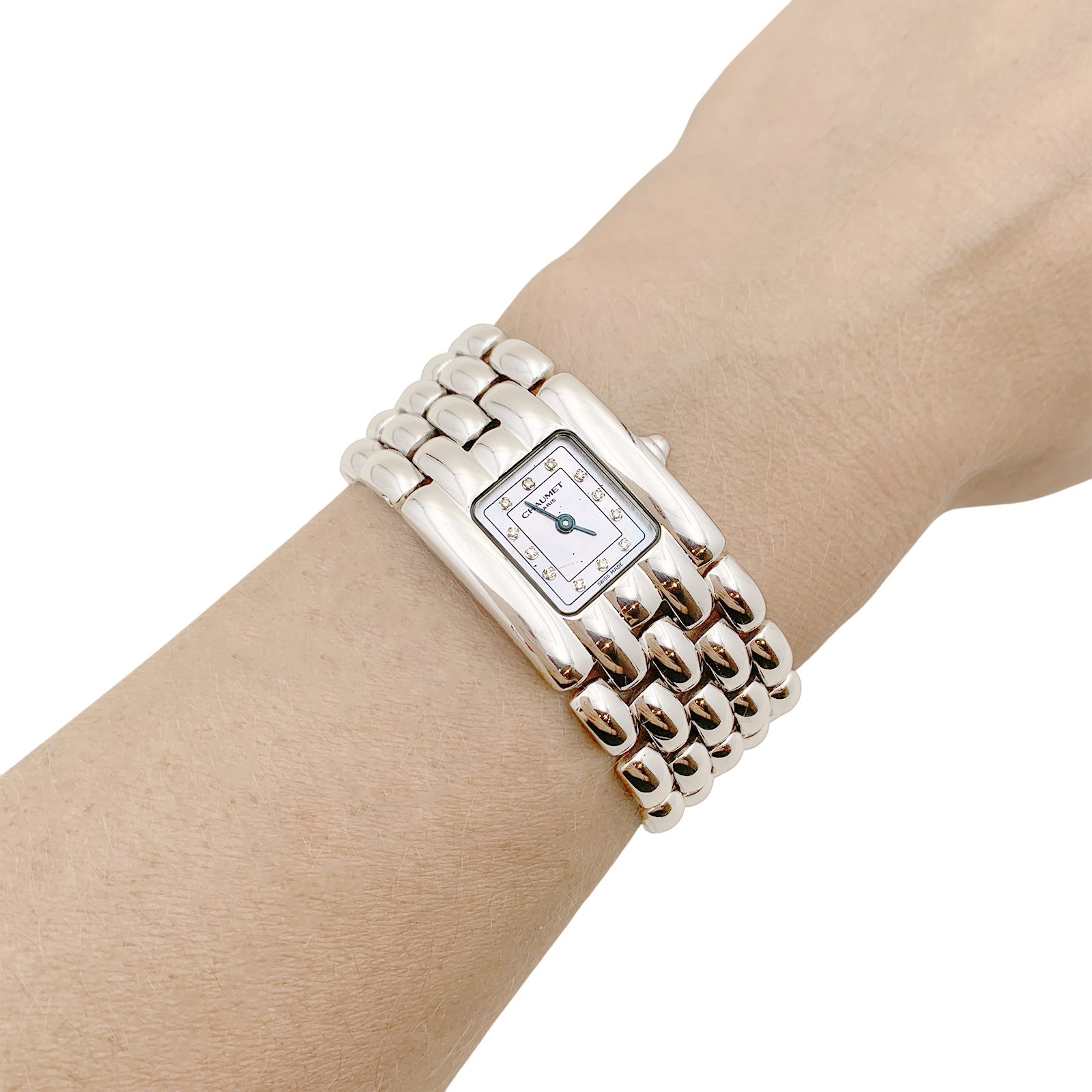 Montre Chaumet modèle "Khésis" en acier, nacre. 6