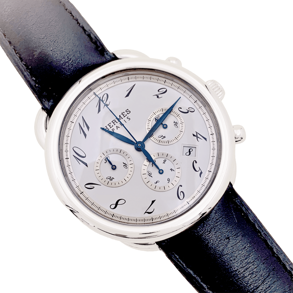 Montre Hermès, "Arceau Chronographe", acier, cuir. 4