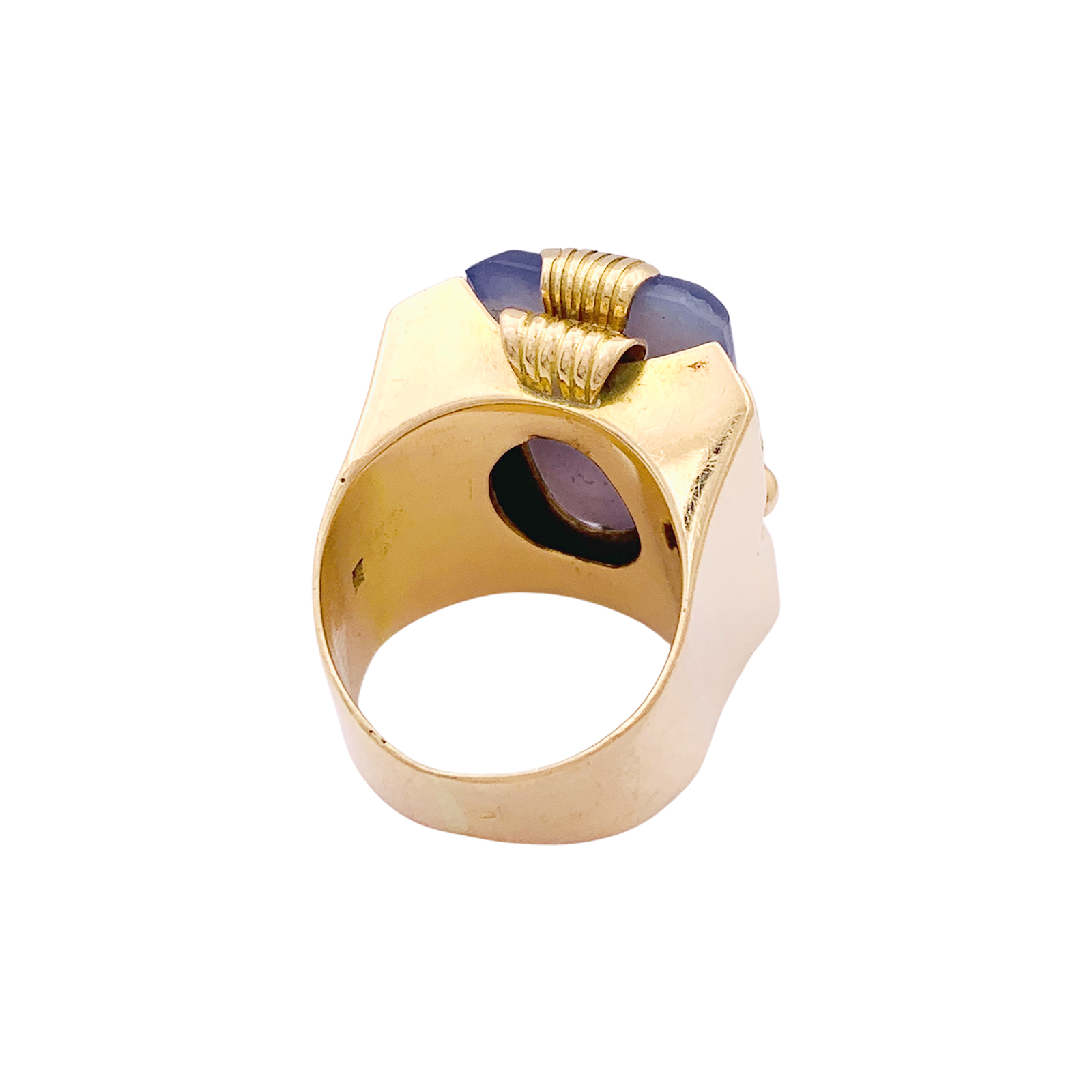 Bague "Tank" or rose, jade lavande. 4