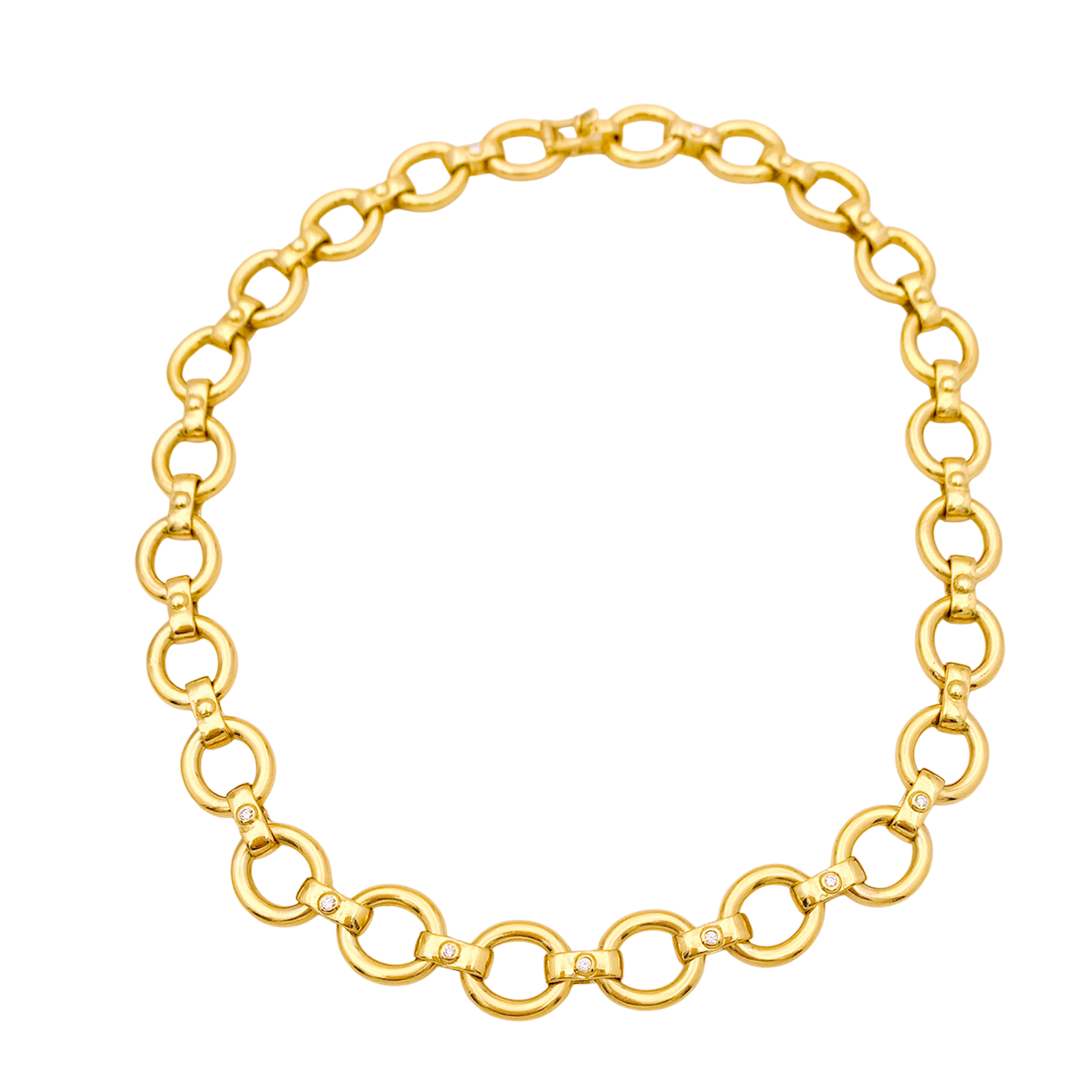 Collier en or jaune, maillons ovales et diamants. 4