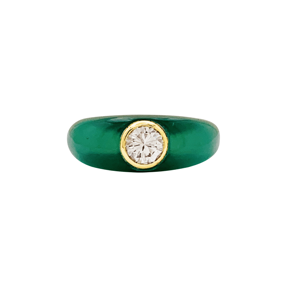 Bague jonc bombé, or jaune, chrysoprase et diamant. 1