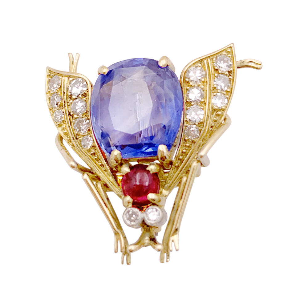 Broche Van Cleef & Arpels, « Abeille », platine, or jaune, saphir, rubis et diamants. 3