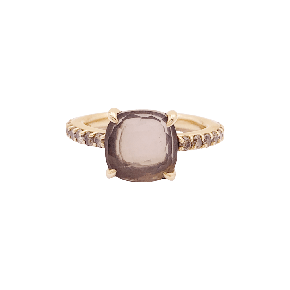 Bague Pomellato, "Baby" or rose, quartz rose et diamants bruns. 1