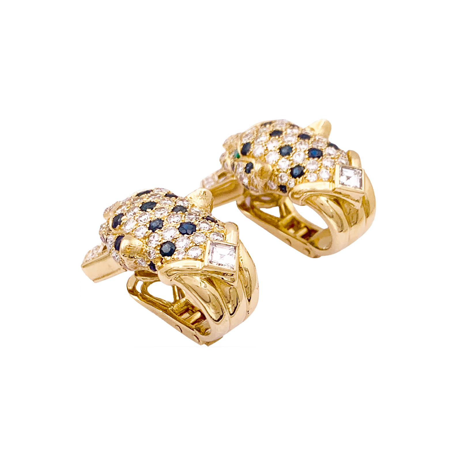 Clips d'oreilles O.J. PERRIN, or jaune, diamants, saphirs et émeraudes. 3