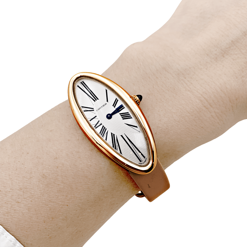 Montre Cartier, "Baignoire Allongée", or rose, cuir. 6
