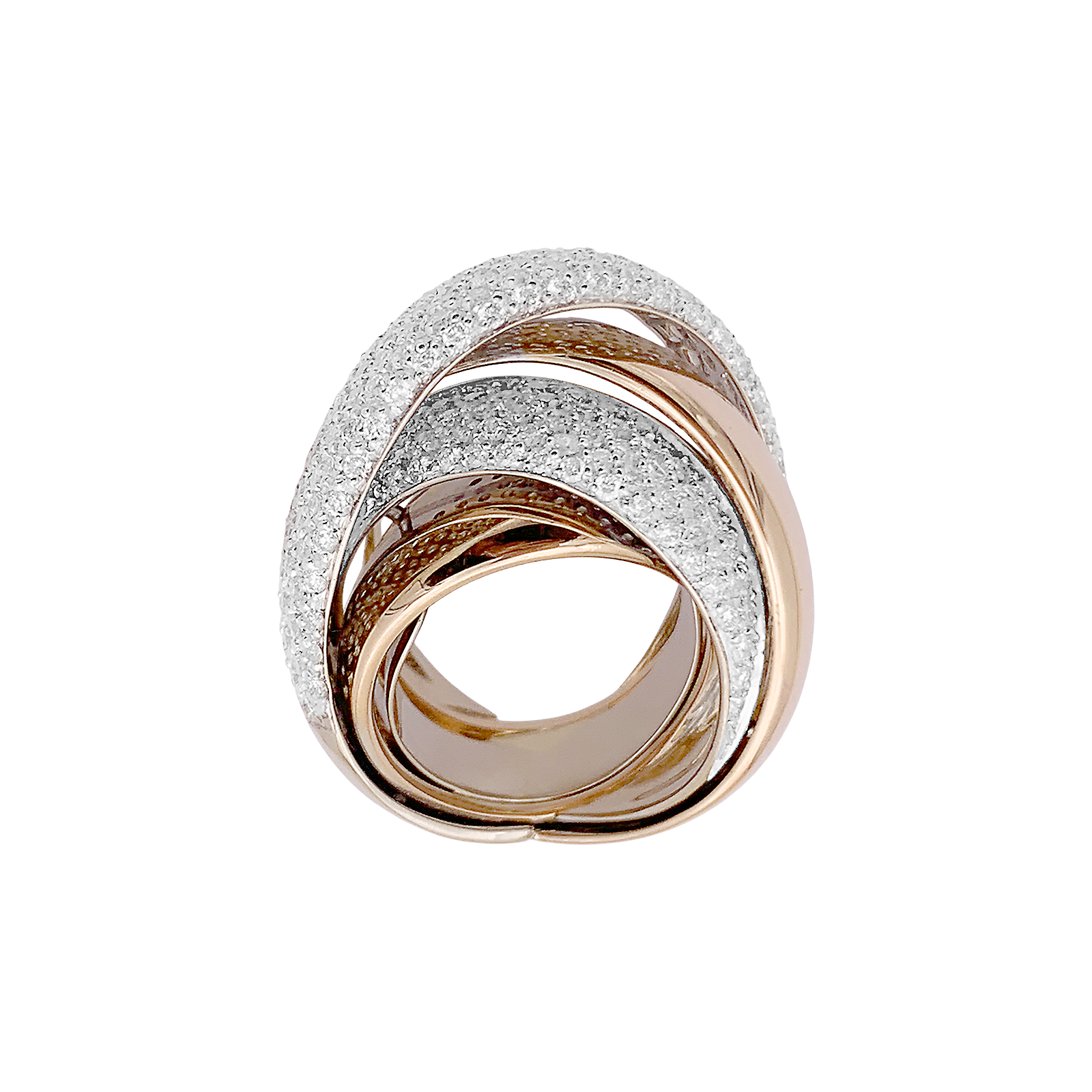 Bague quatre joncs deux ors et diamants. 5