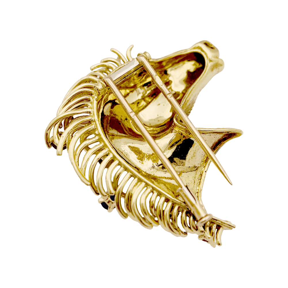 Broche "protomée de cheval", or jaune, diamants, rubis, saphir et émeraude. 4