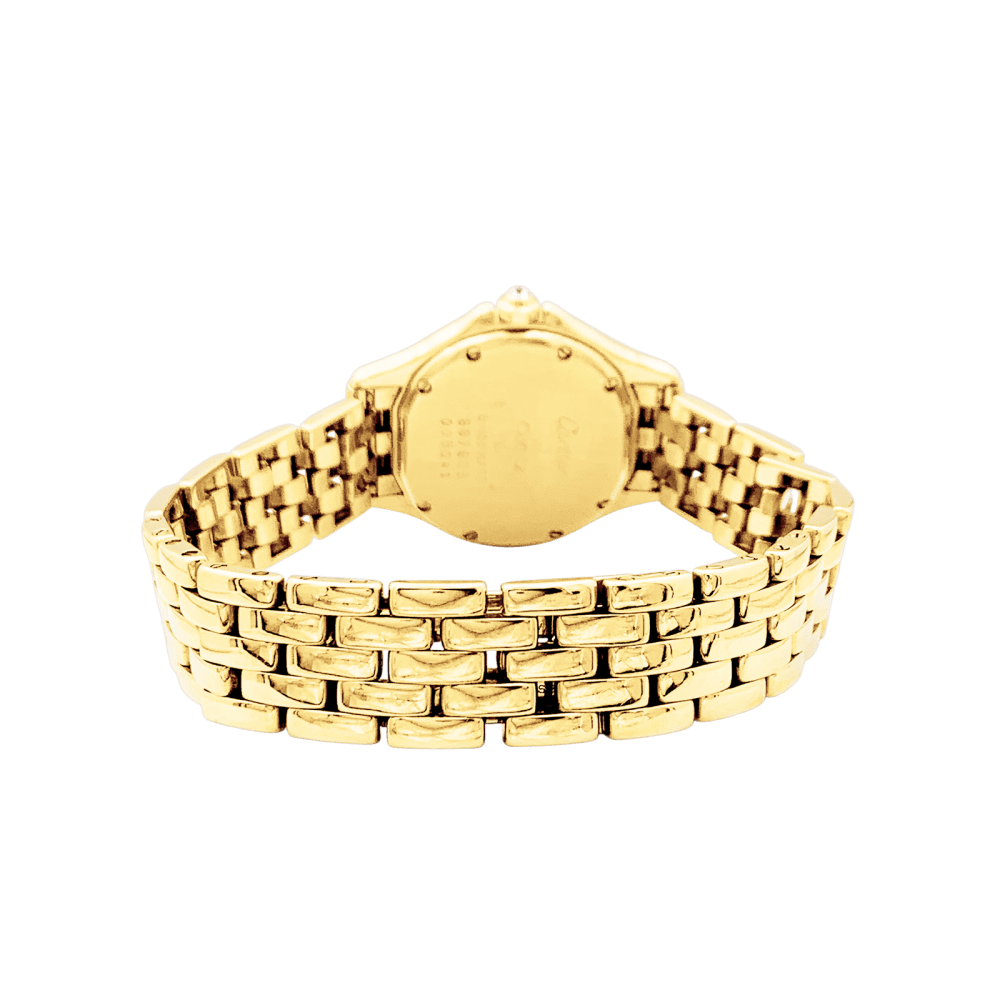 Montre Femme CARTIER, "Cougar", or jaune, index diamants. 5