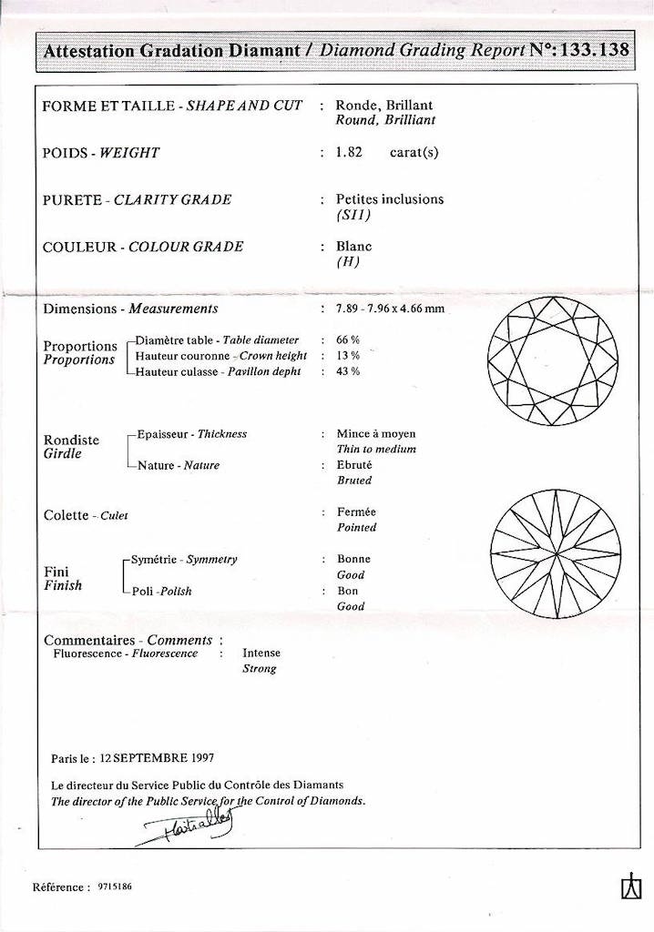 Solitaire en platine, diamant 1,82 carat 1