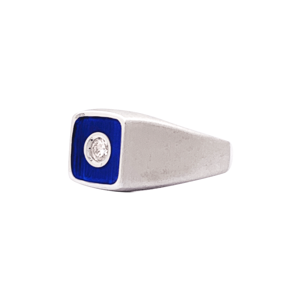 Bague or blanc, émail bleu et diamants. 3