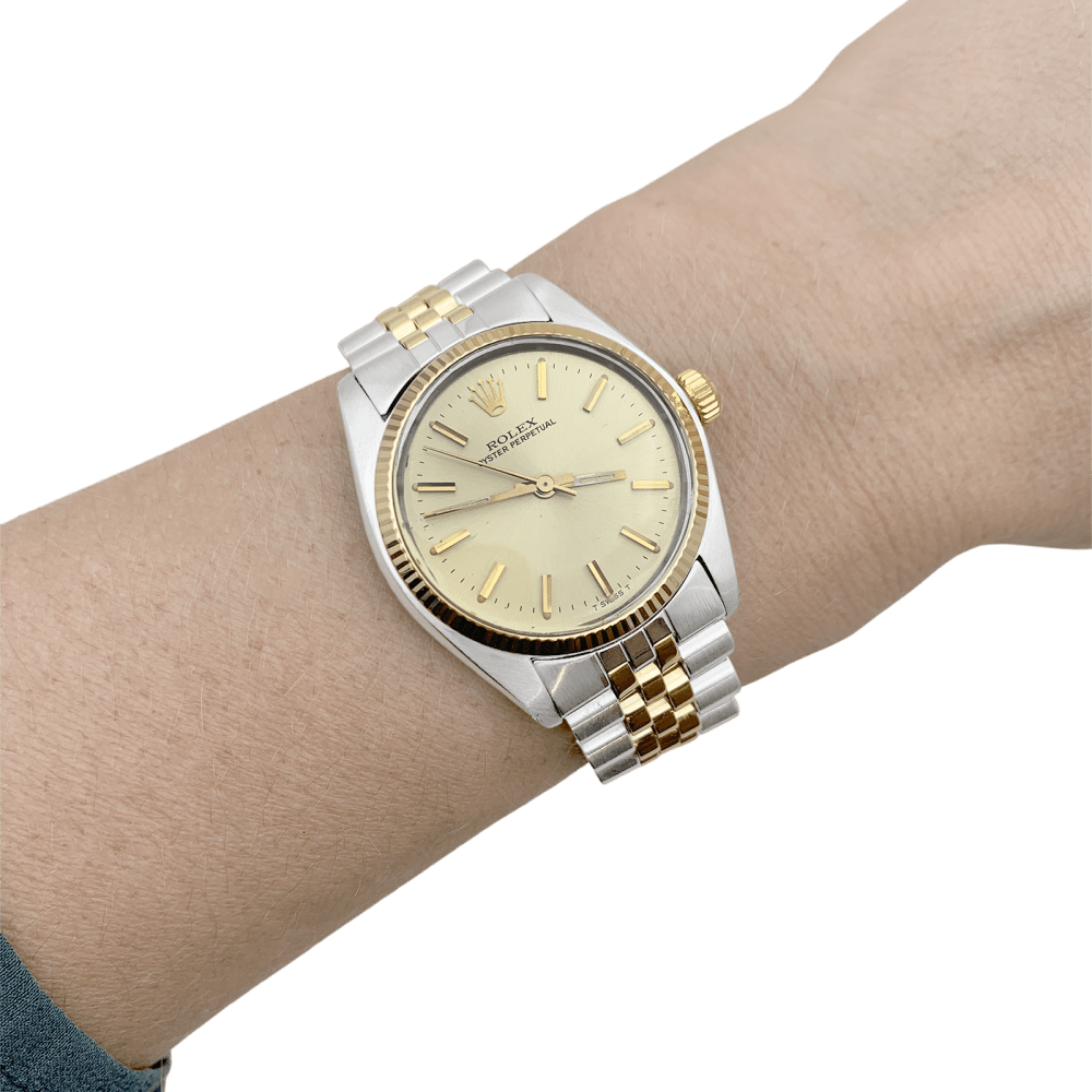 Montre Rolex, "Oyster Perpetual", or jaune et acier. 5