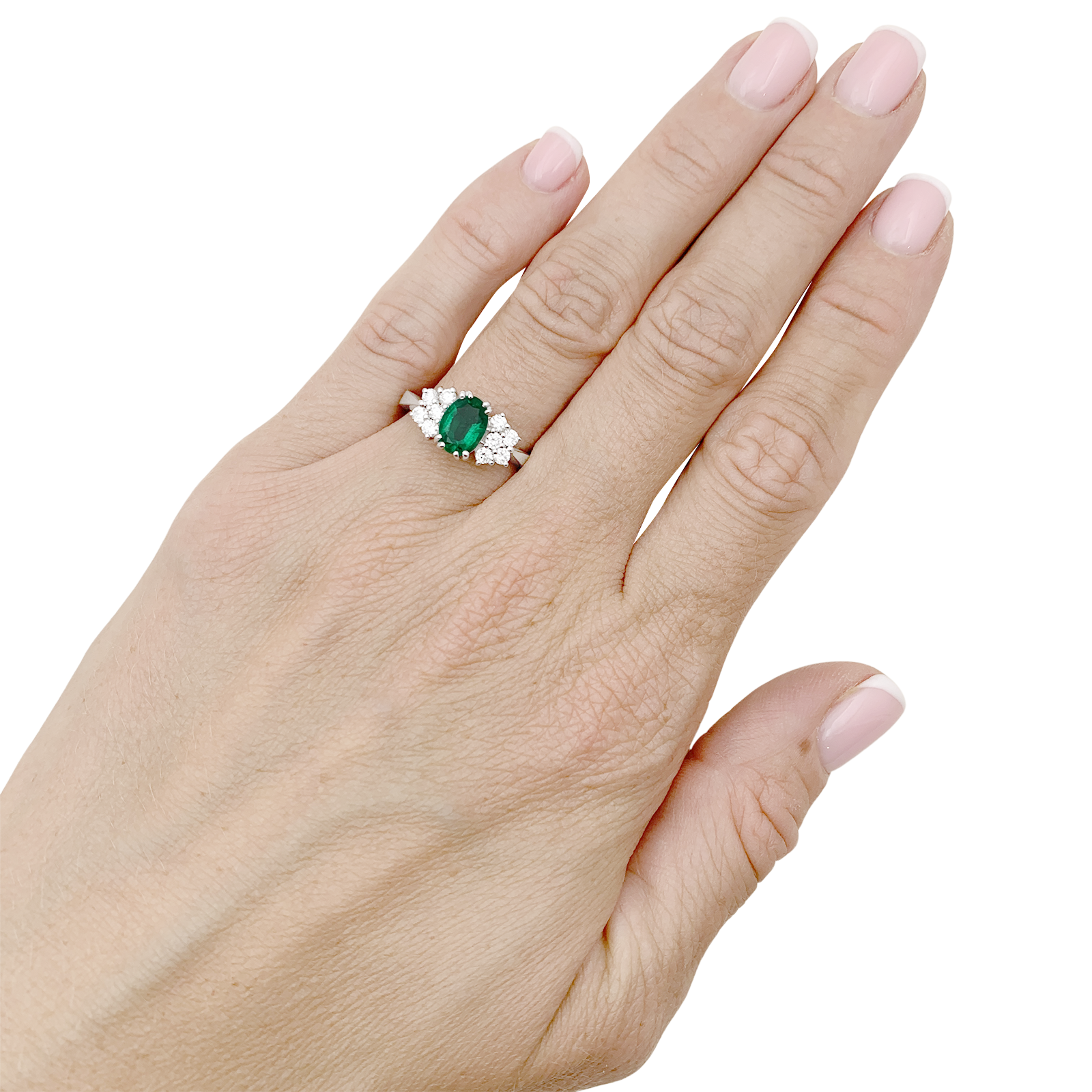 Bague en or blanc sertie d'une émeraude et de diamants. 4