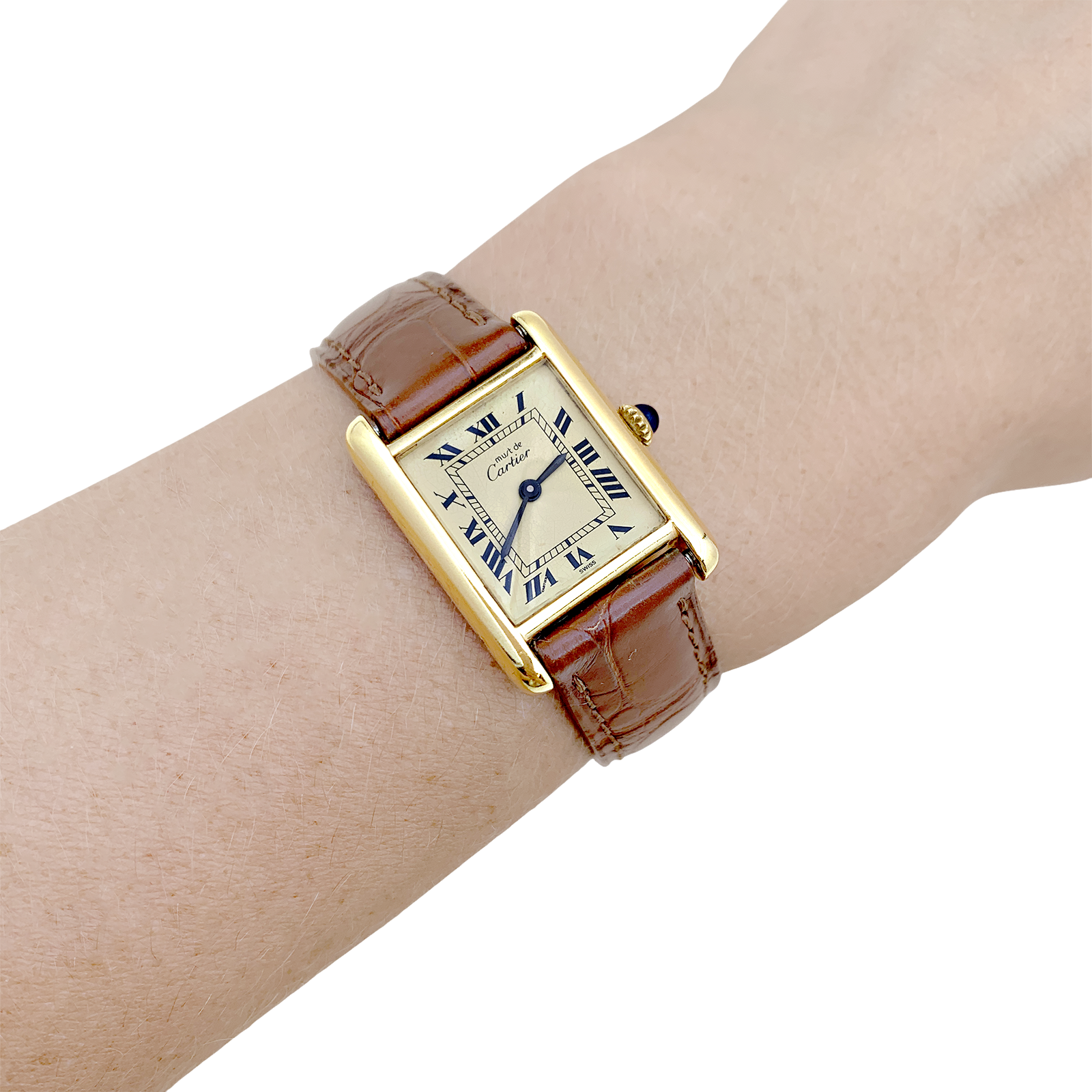 Montre Cartier "Tank Must" argent plaqué or, cuir. 7