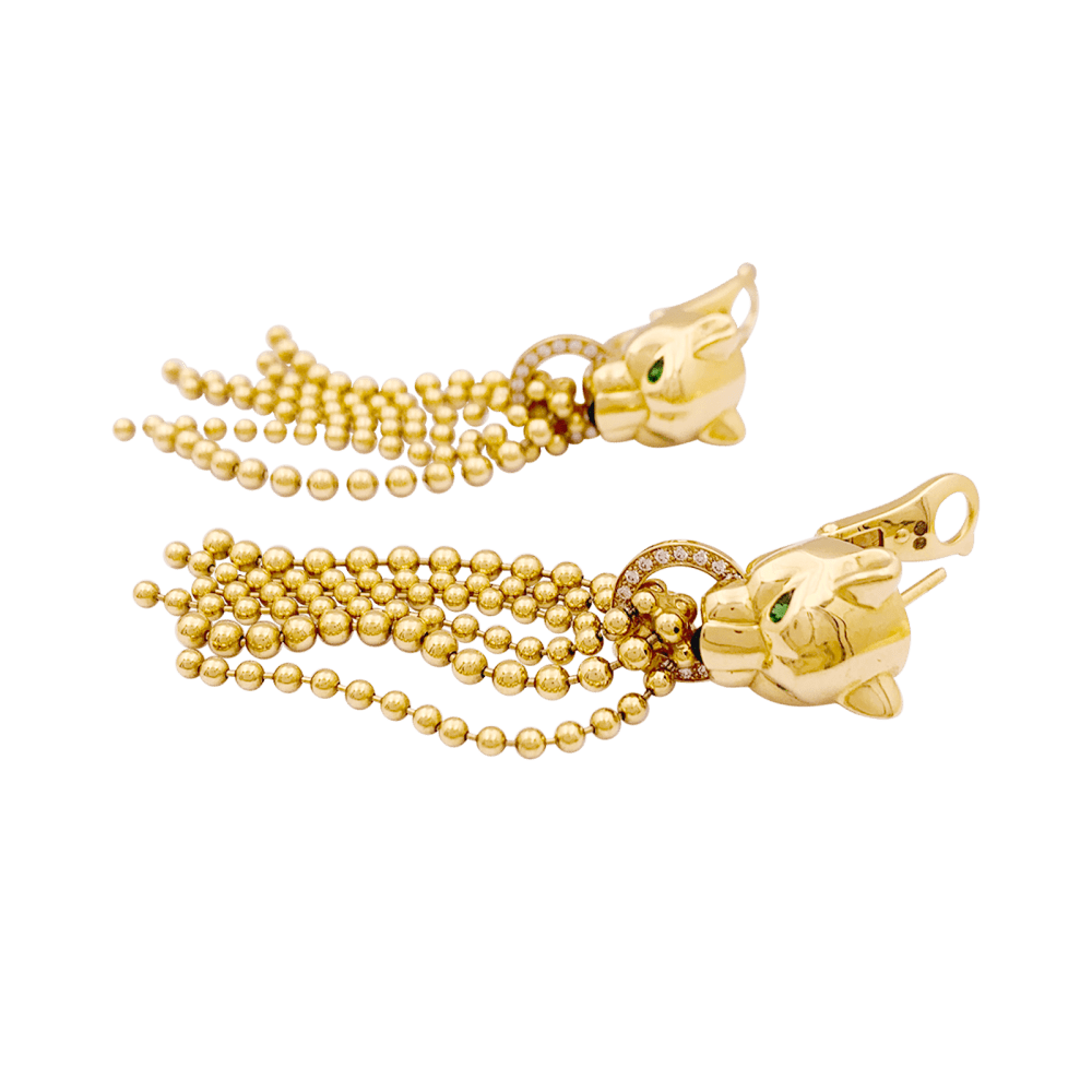 Boucles d'oreilles CARTIER, "Panthère de Cartier", or jaune, diamants, tsavorites et onyx. 3