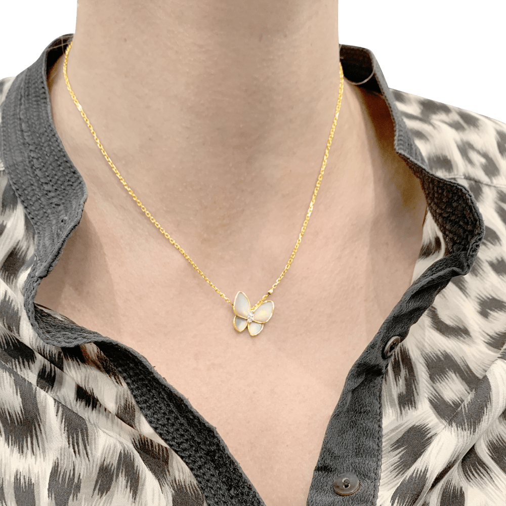 Collier Van Cleef & Arpels, "Deux Papillons", or rose, nacre, diamants. 6