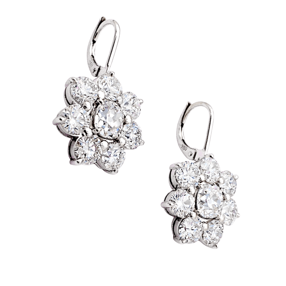 Boucles d'oreilles dormeuses, or blanc et diamants. 5