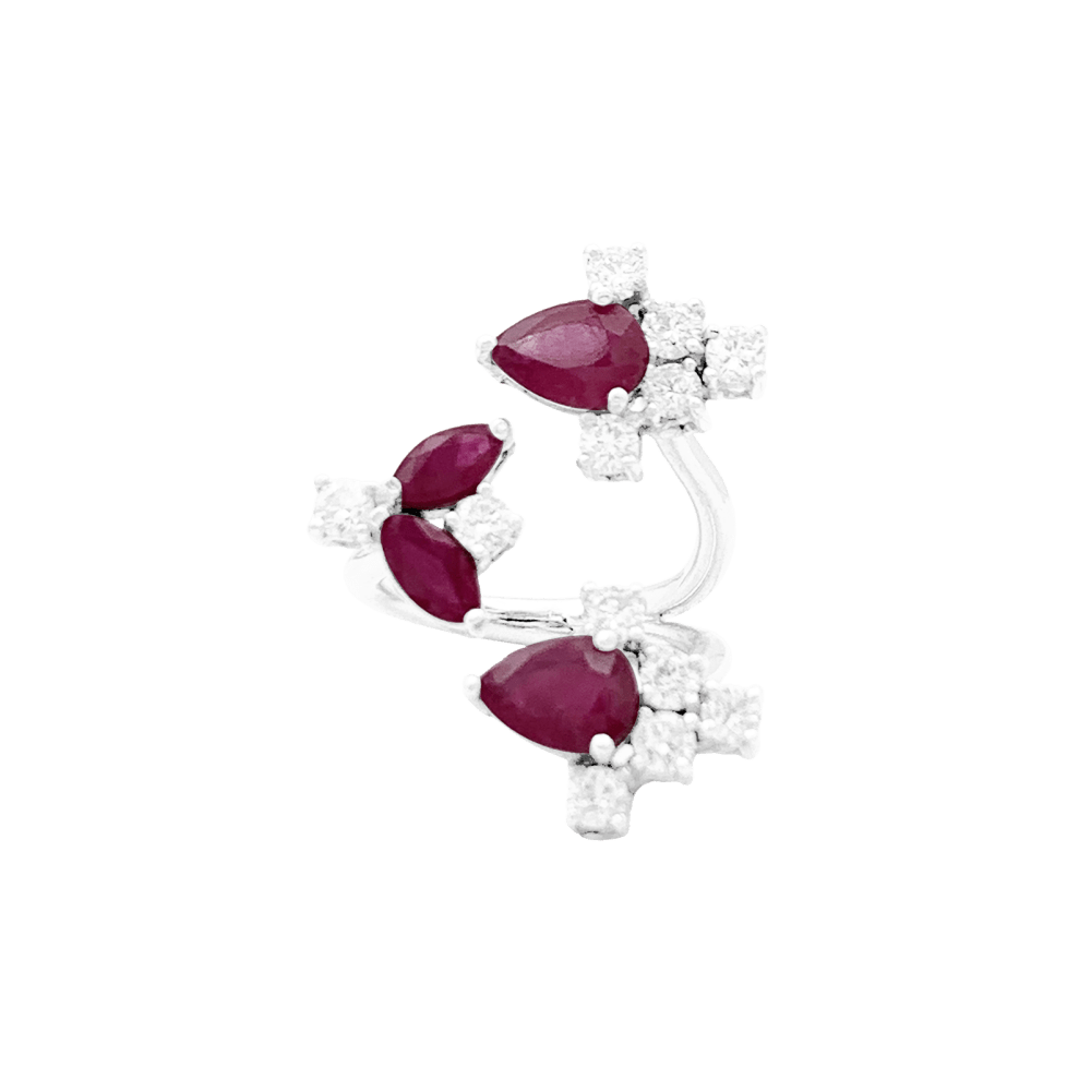 Bague ouverte, or blanc, rubis et diamants. 1