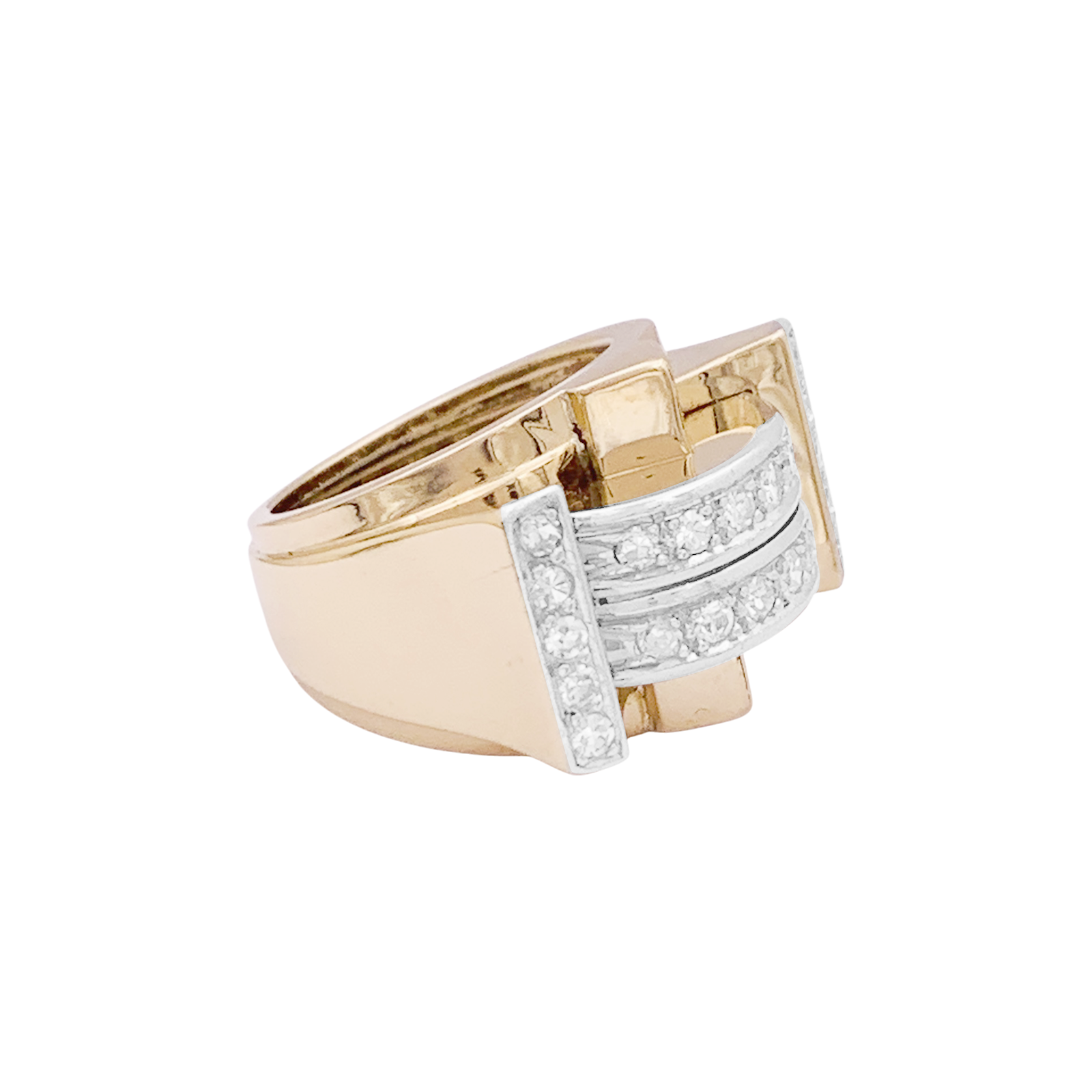 Bague « Tank » or jaune, platine, diamants taille 8/8. 4