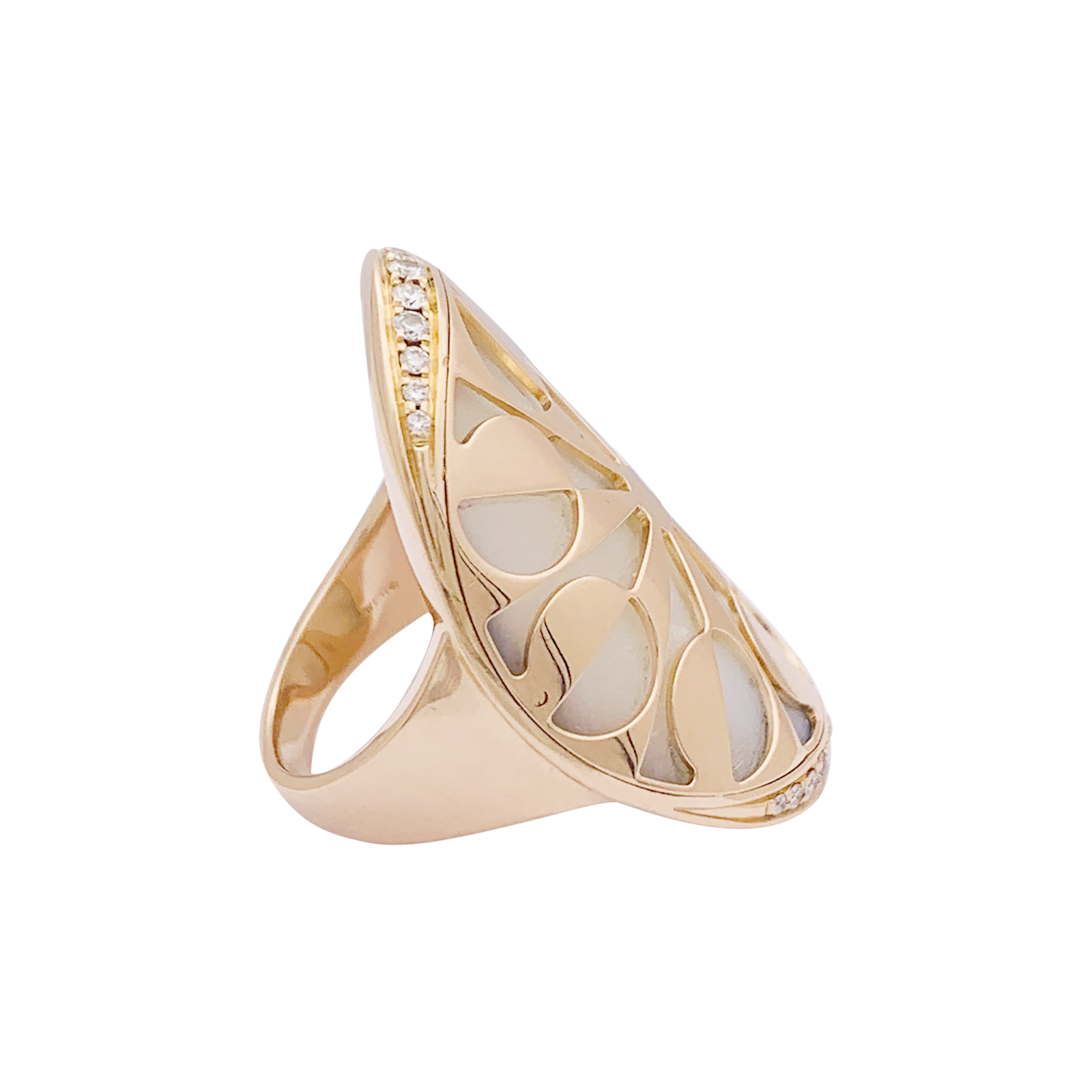 Bague Bulgari "Intarsio" or rose, nacre, diamants. 4