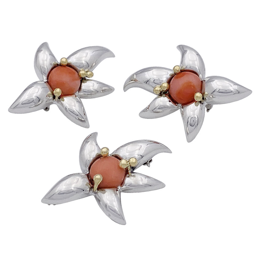 Parure Tiffany & Co. argent, or jaune, corail. 1