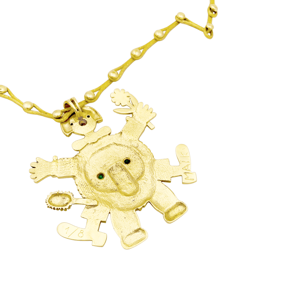 Collier Henri Hecht Maïk, "Le Clown et le Lion", or jaune, émail, rubis et émeraudes. 5