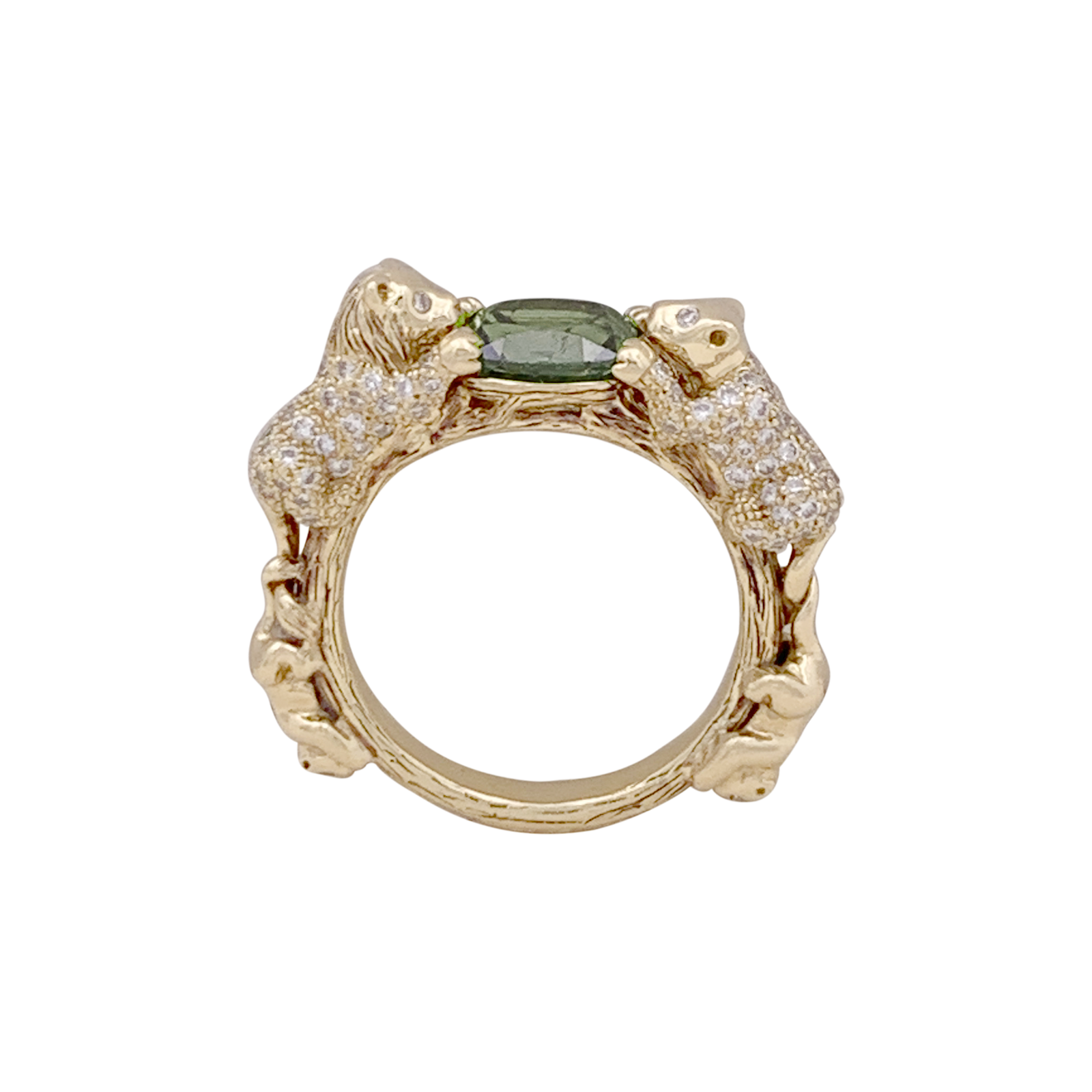 Bague Bibi Van Der Velden "Family Crest Lion" or jaune, diamants, saphir vert. 1