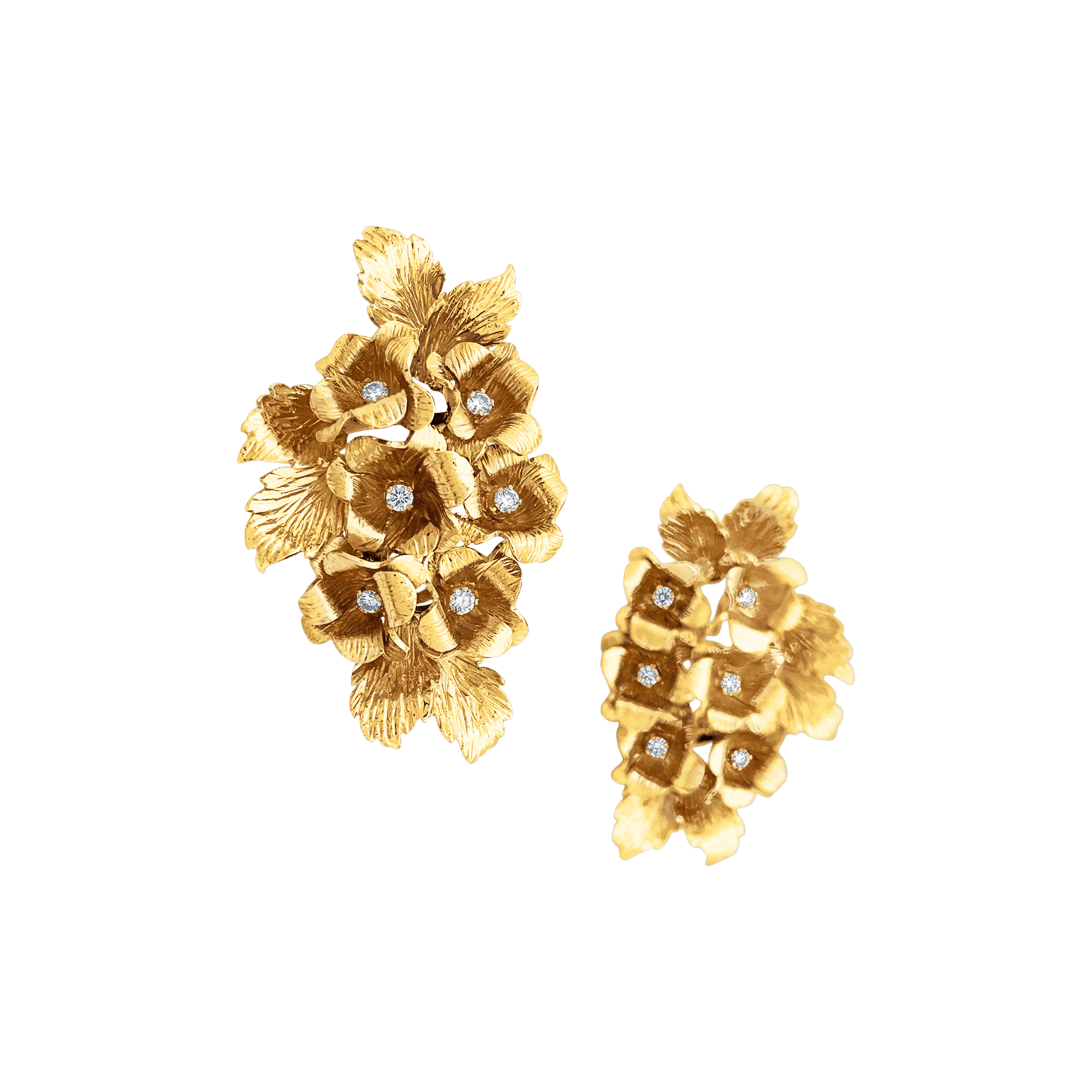 Boucles d'oreilles "Fleurs", or jaune et diamants. 1