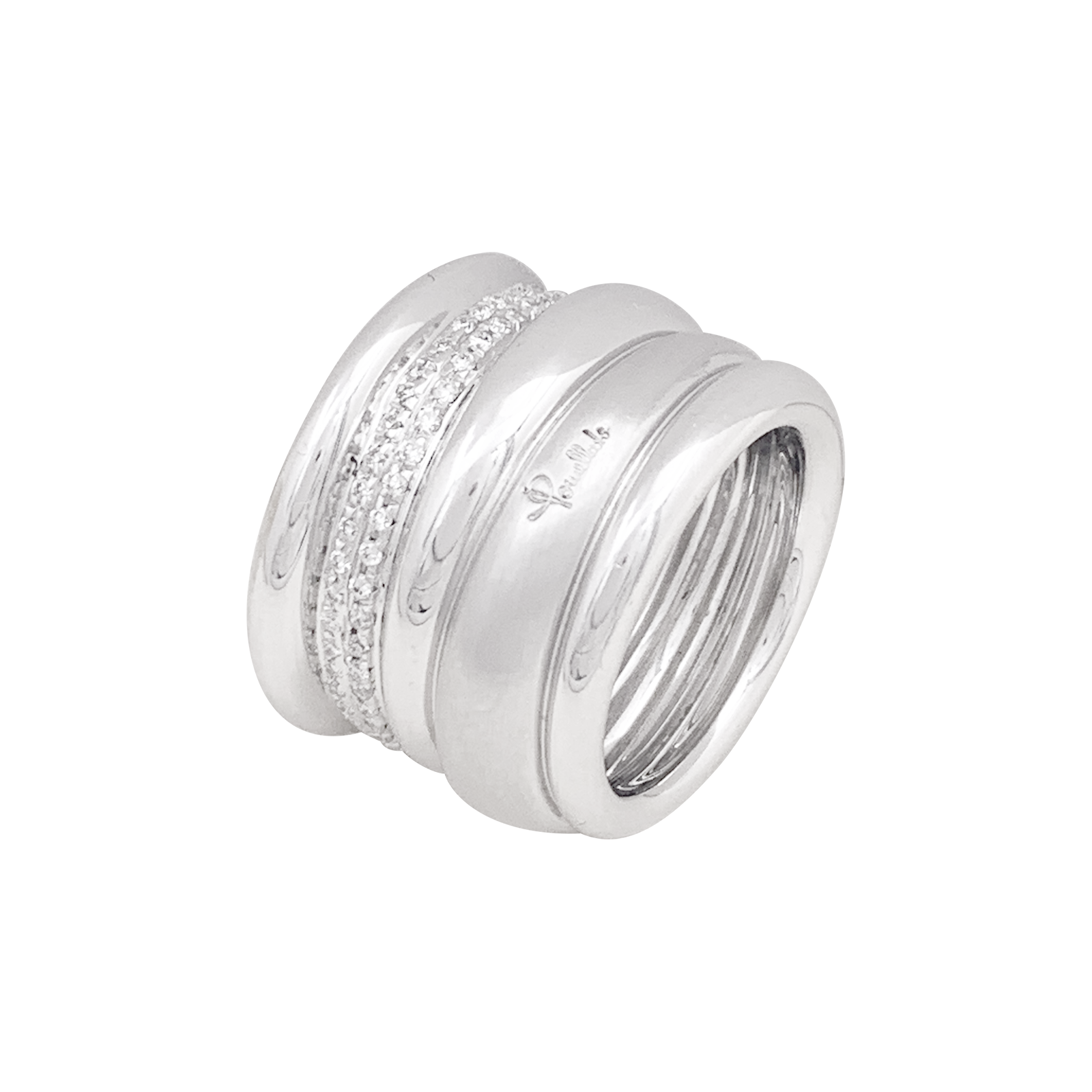 Bague Pomellato, "Tubolare", or blanc, diamants. 2