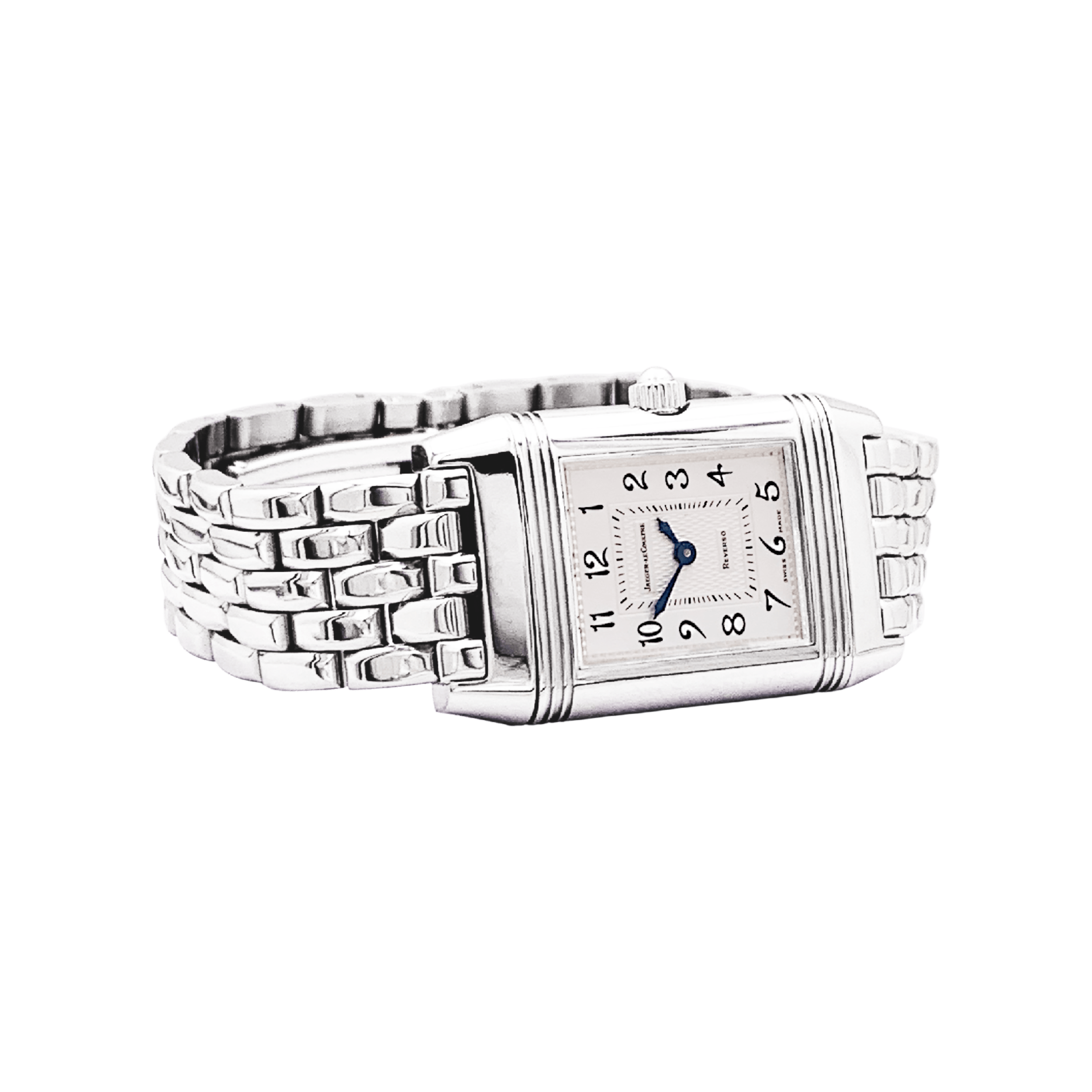 Montre Jaeger Lecoultre, "Reverso", acier et diamants. 4