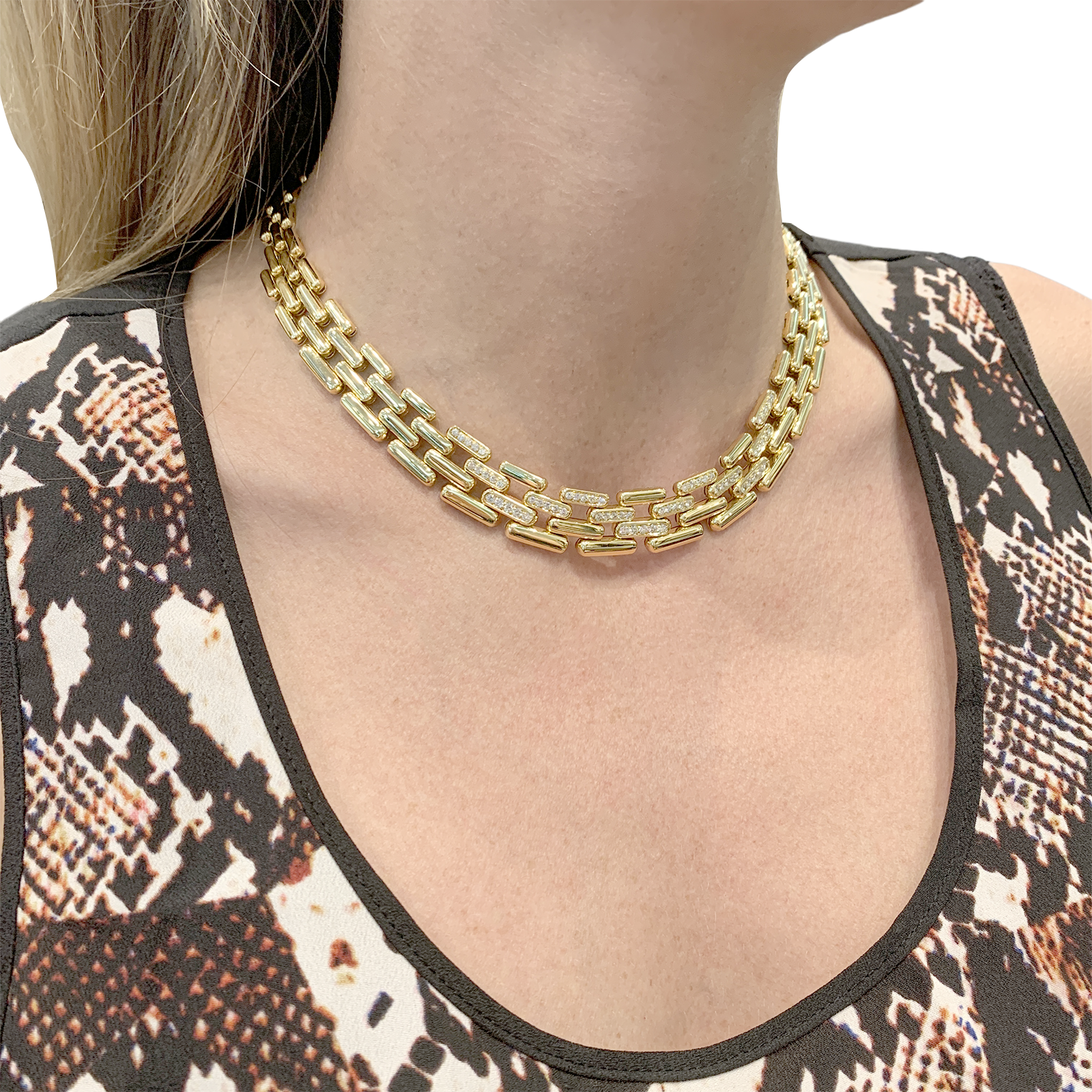 Collier Fred maillons articulés, or jaune, diamants. 6