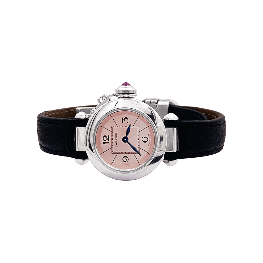 Montre Cartier "Miss Pasha", acier, cuir. 2