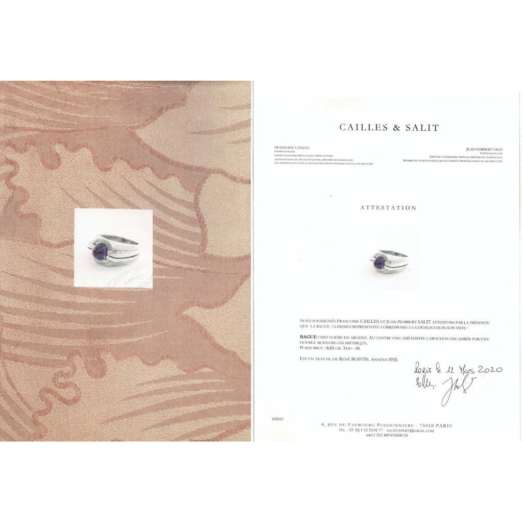 Bague attribuée à Boivin, argent et améthyste 1