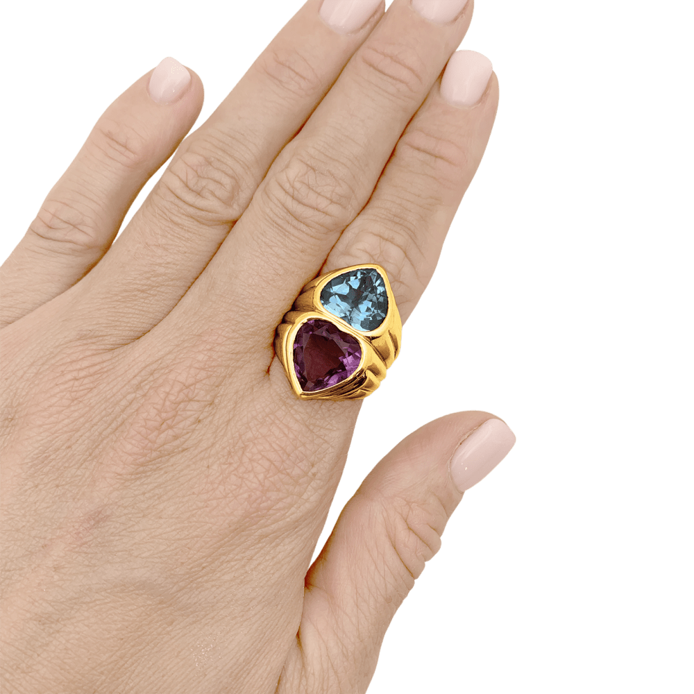 Bague "Cœurs" or jaune, améthyste et topaze. 5