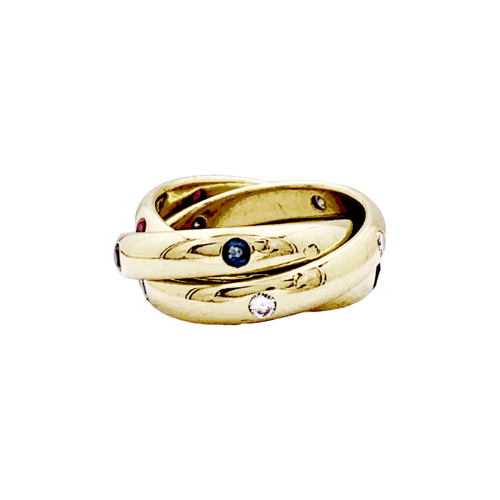 Bague Cartier, "Constellation", or jaune, saphirs, rubis, diamants. 3