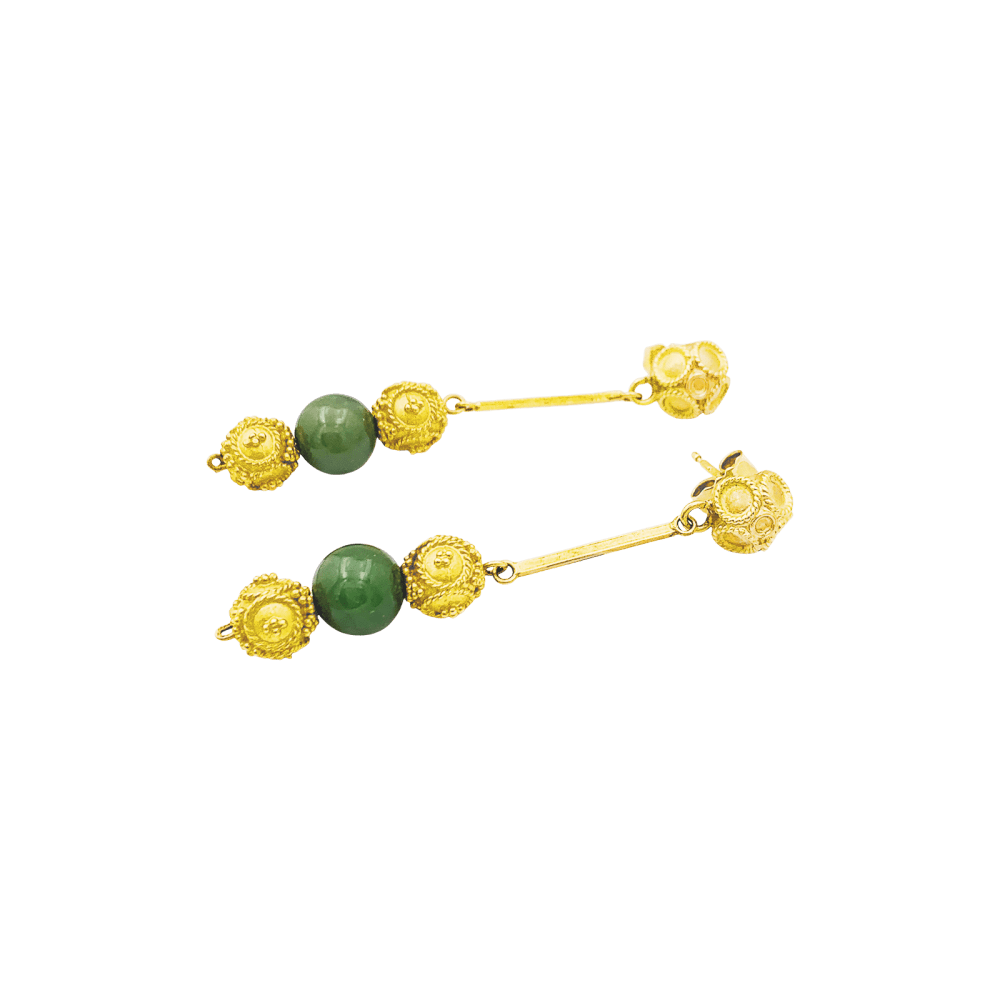 Boucles d'oreilles, or jaune et aventurine. 2