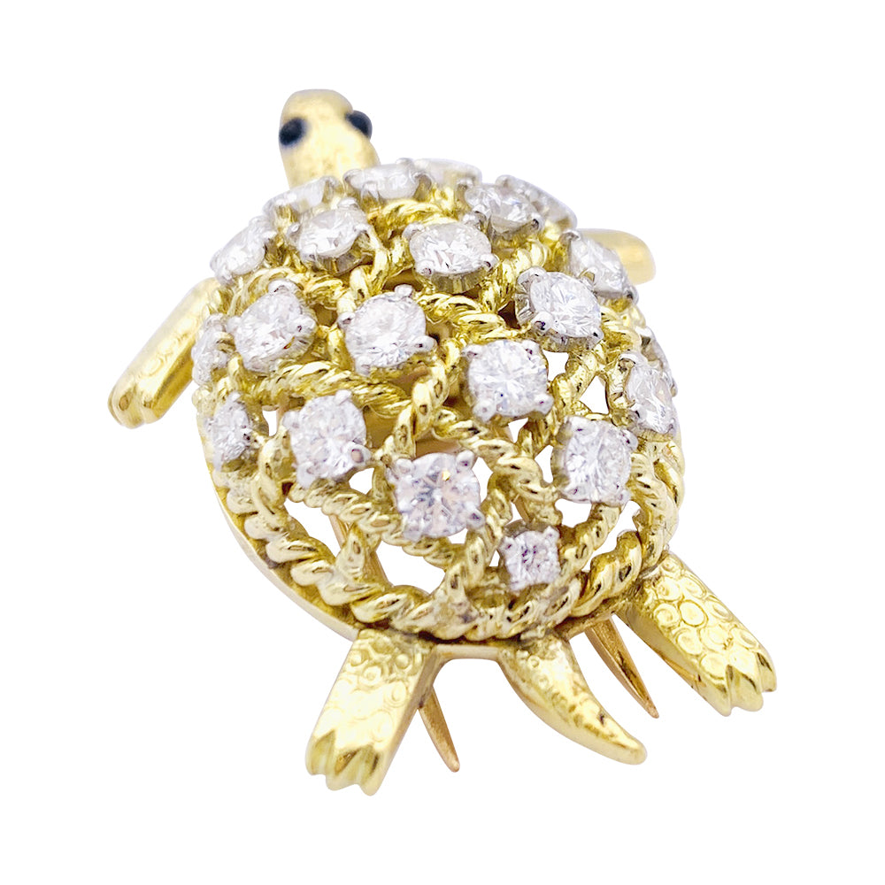 Broche Cartier vintage, "Tortue", or jaune et diamants. 4