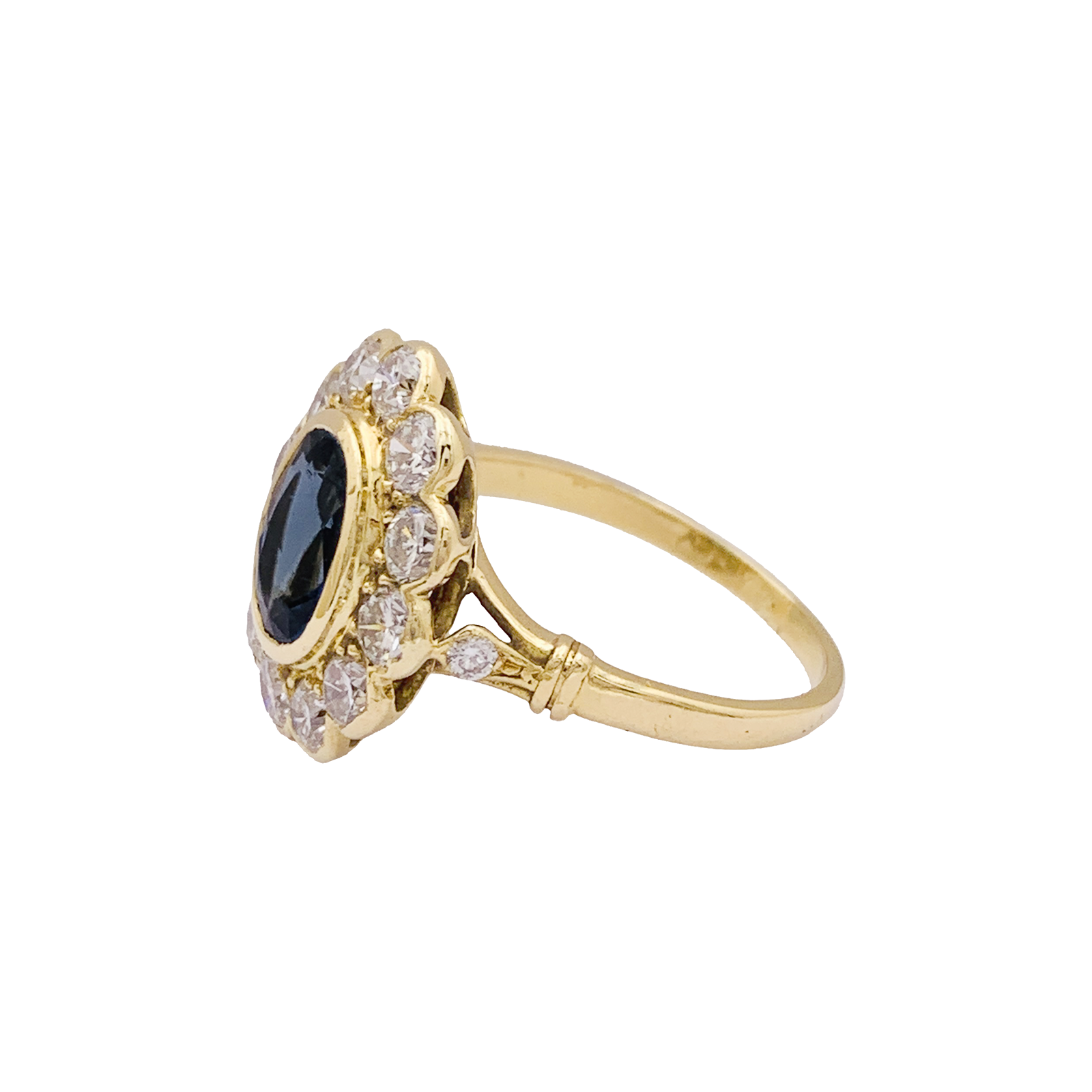 Bague Pompadour or jaune et blanc, saphir, diamants. 4