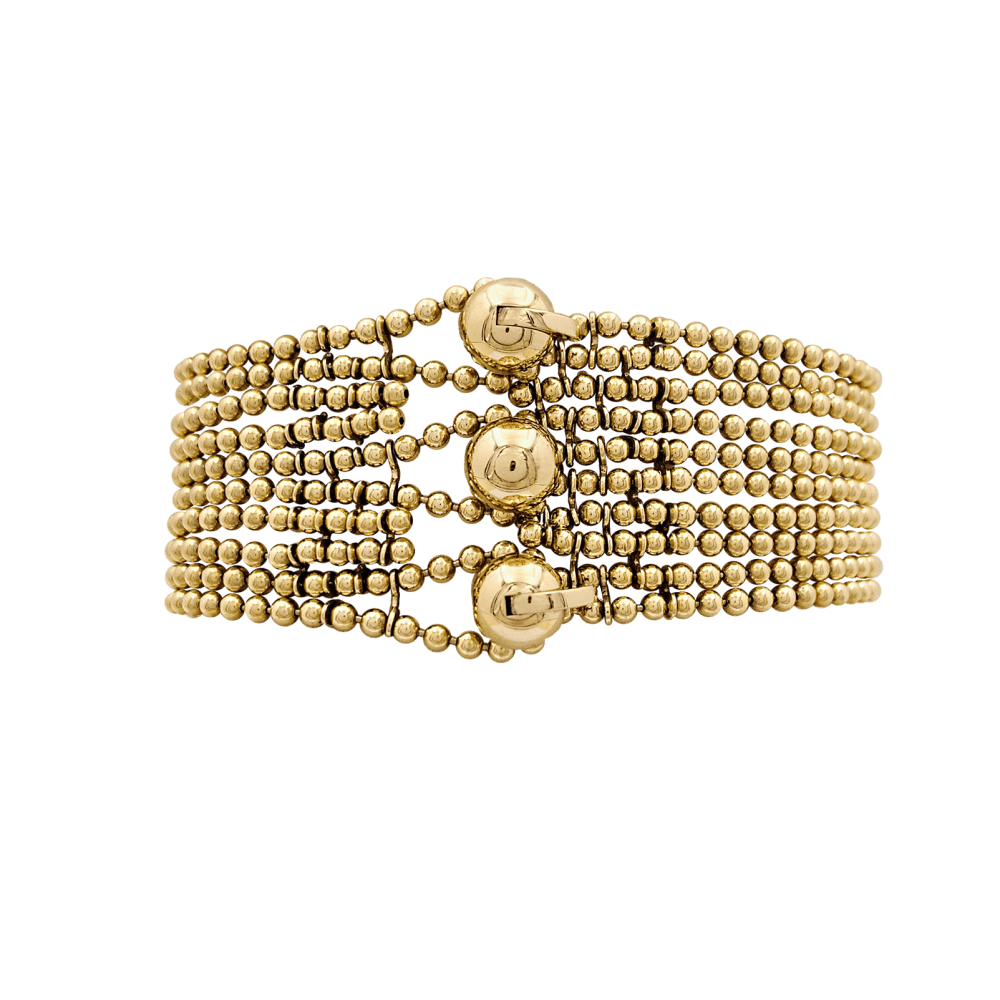 Bracelet Ancien Style Manchette 4 Rangs Boules - Plaqué Or - Occasion Vintage