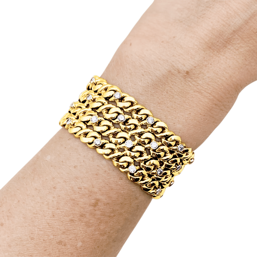 Bracelet ruban 4 rangs, or jaune, platine et diamants. 6