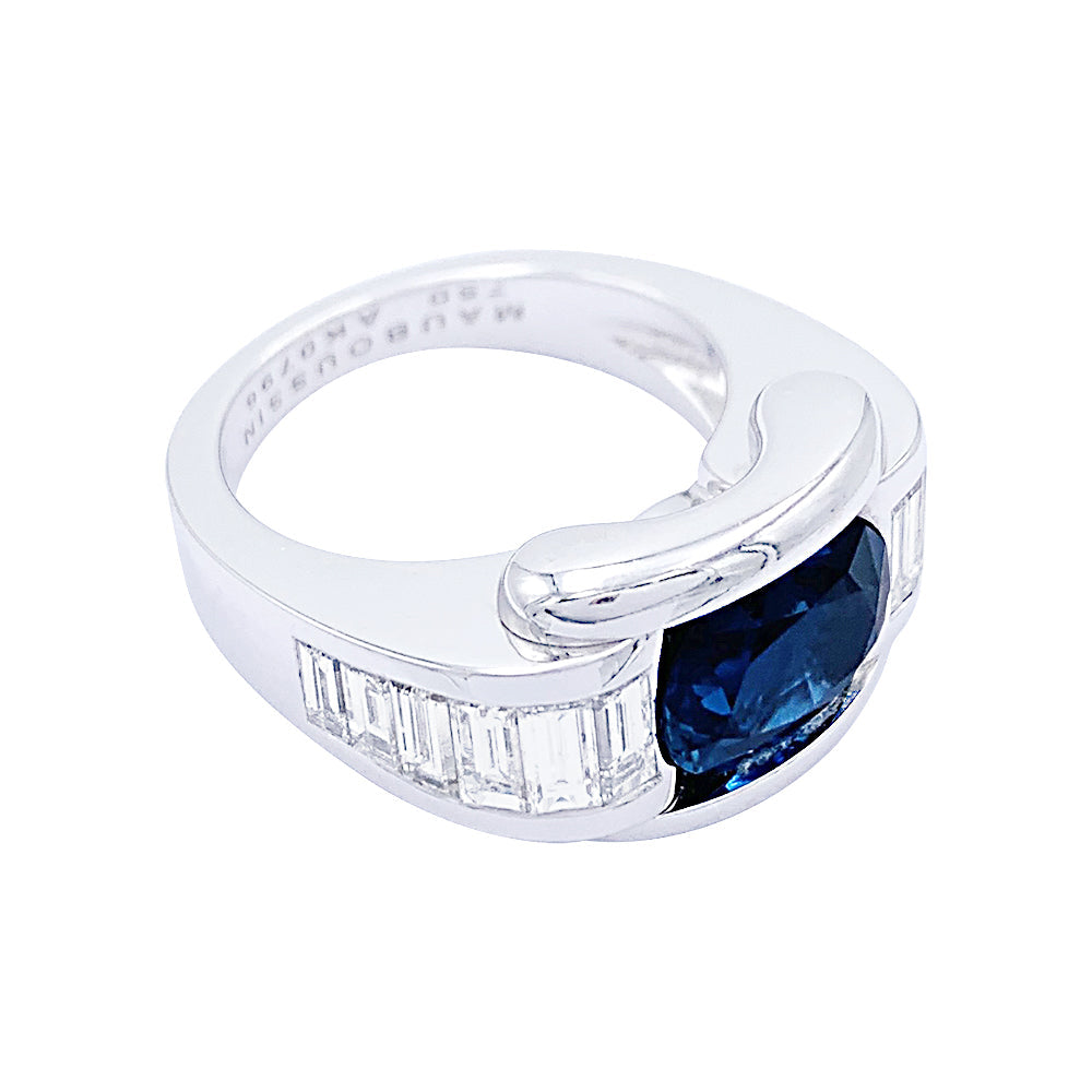 Bague Mauboussin, "Alessandra", or blanc, saphir, diamants. 3