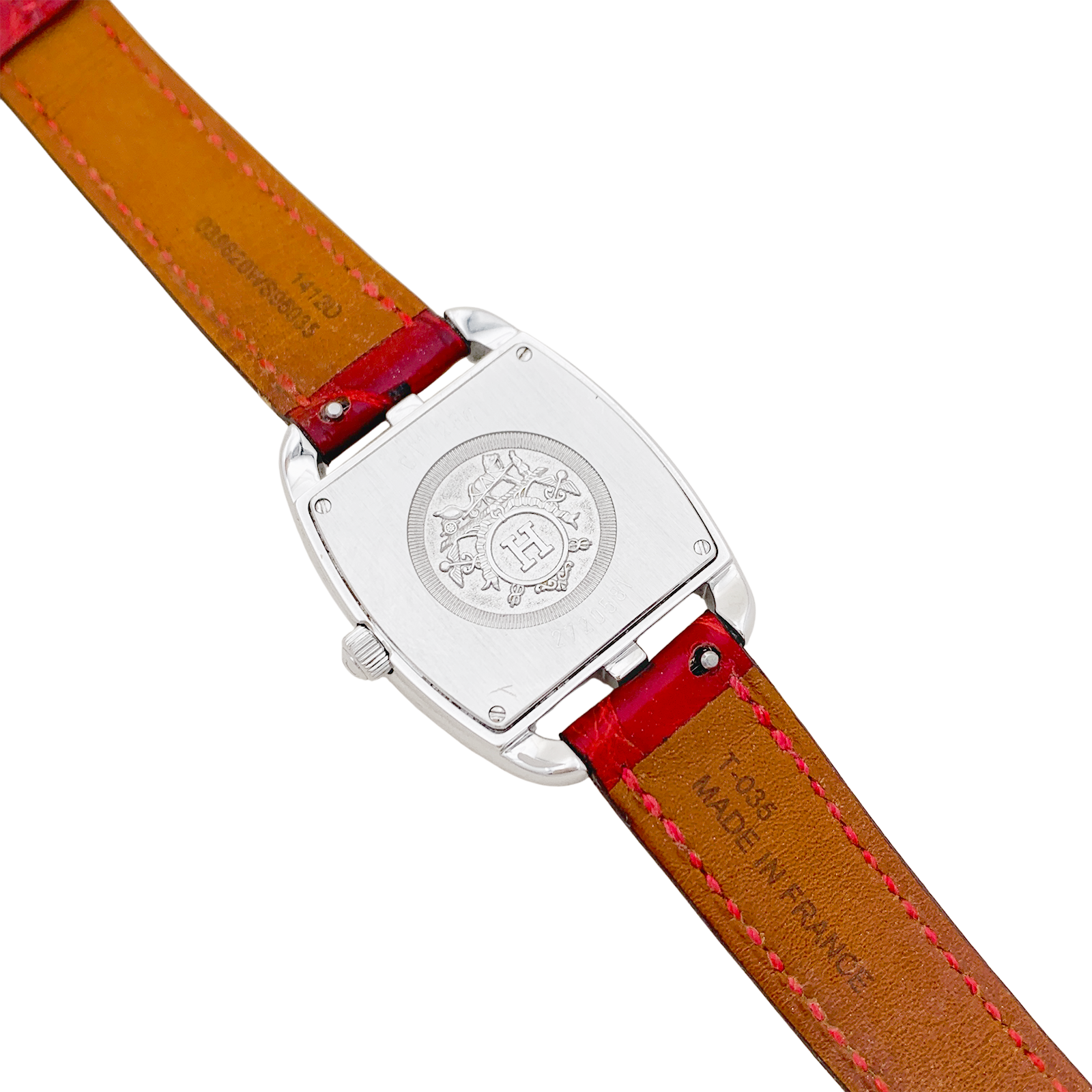 Montre Hermès modèle "Cape Cod Tonneau" en acier et diamants sur cuir. 3