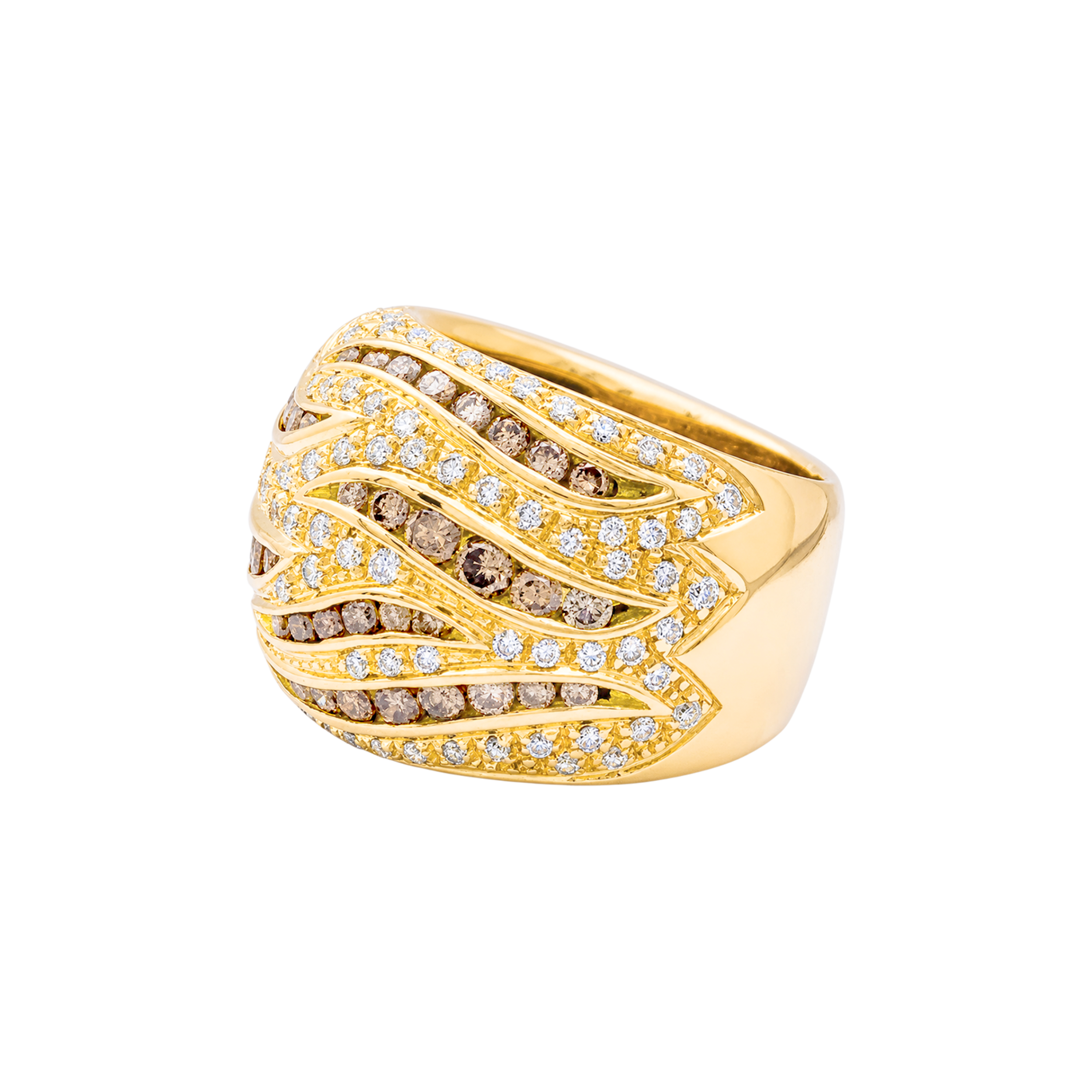 Bague Damiani en or jaune, pavage diamants, diamants bruns. 2