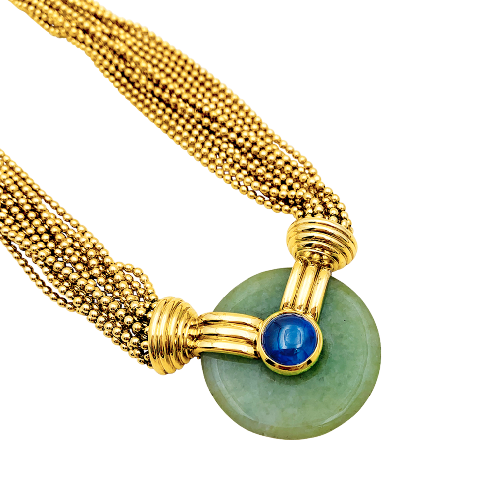 Collier Verney, or jaune, jade et saphir. 4