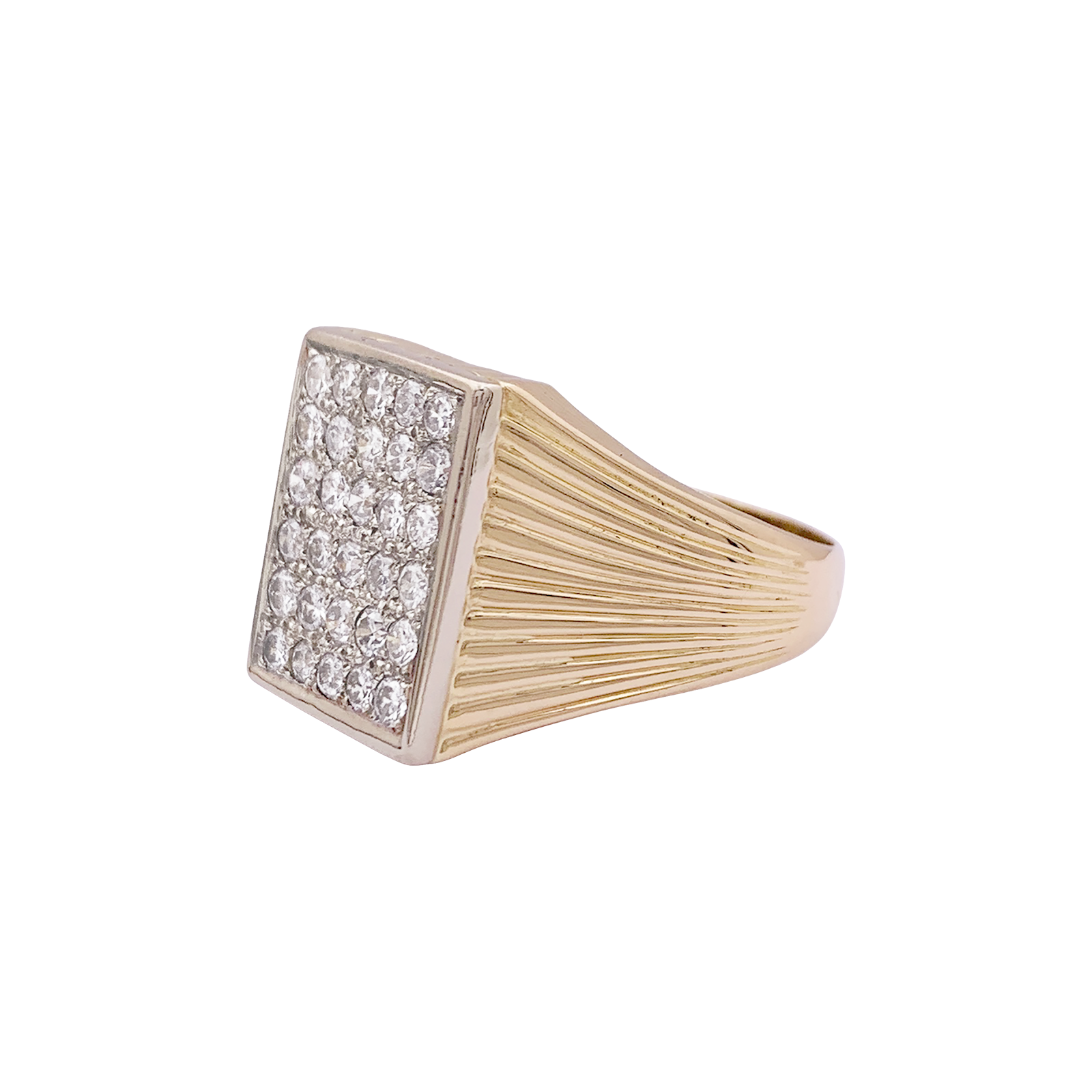 Bague chevalière or jaune, diamants. 2