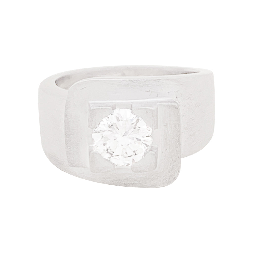 Bague chevalière, or blanc, diamant. 3