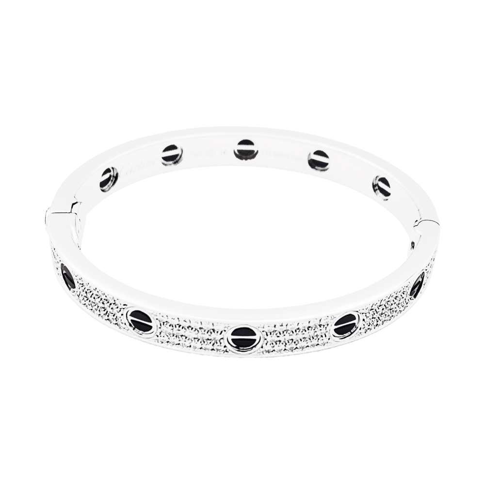 Bracelet Cartier, "Love", or blanc et diamants. 2