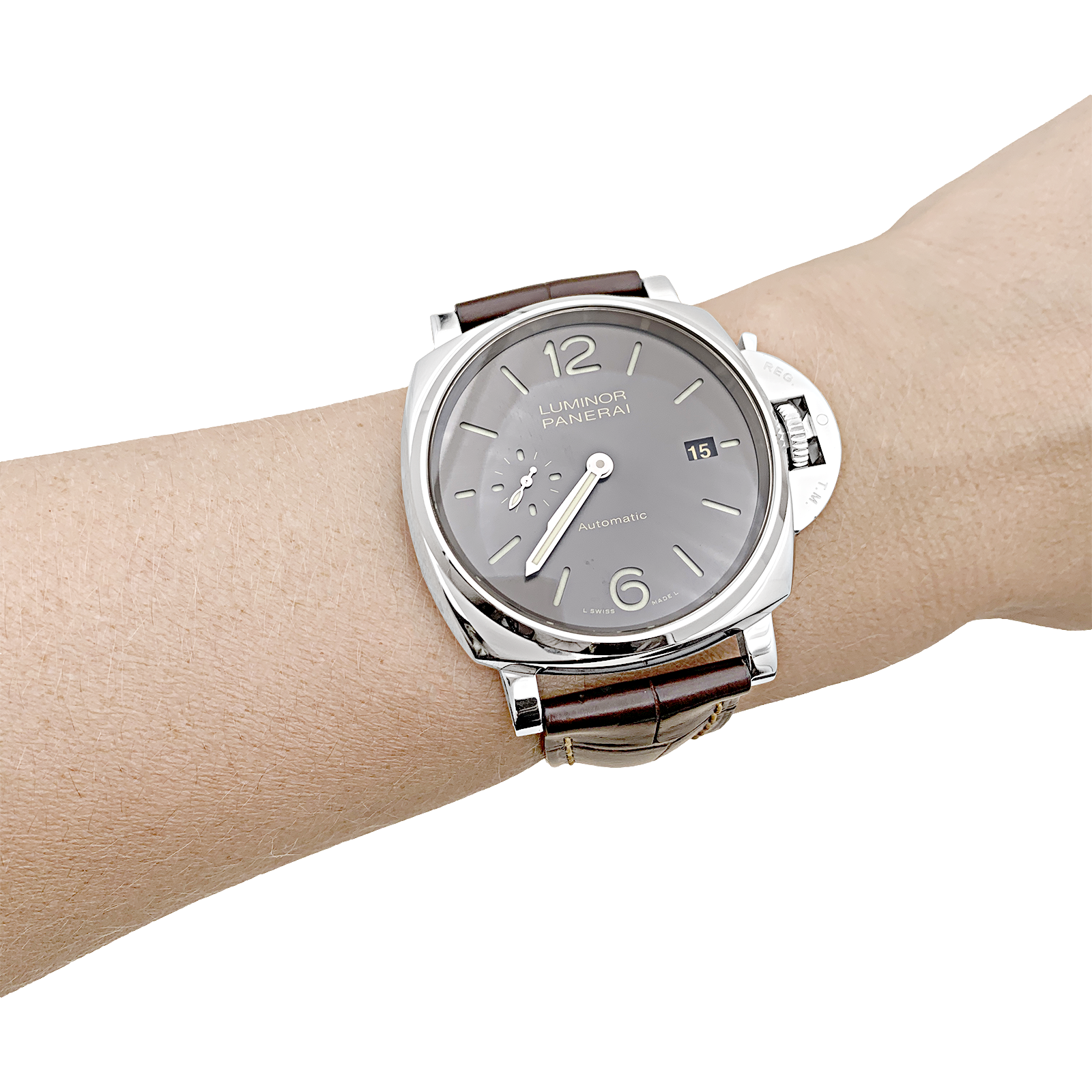 Montre "Panerai Luminor Due", acier, cuir. 5
