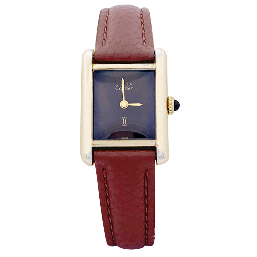 Montre Cartier "Tank Must" argent plaqué or, cadran laqué marron. 1