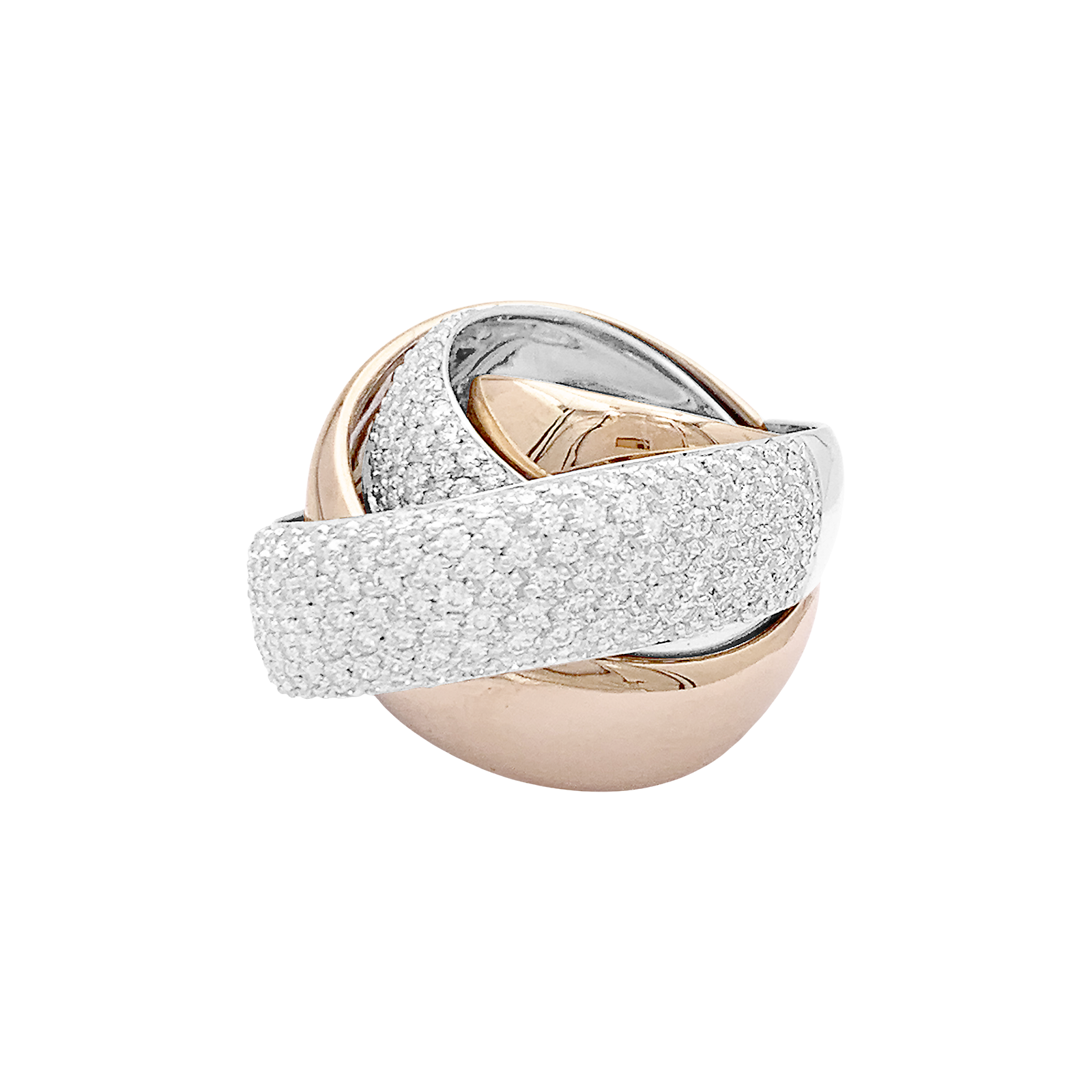 Bague quatre joncs deux ors et diamants. 2